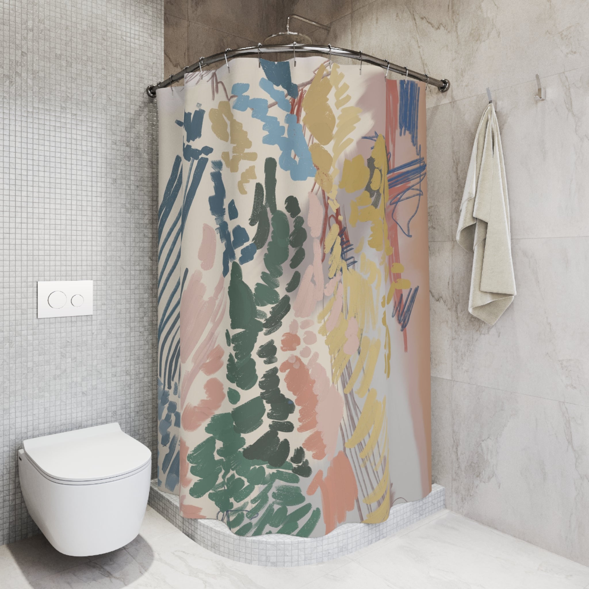 Boho Abstract Shower Curtain | Organic Watercolor