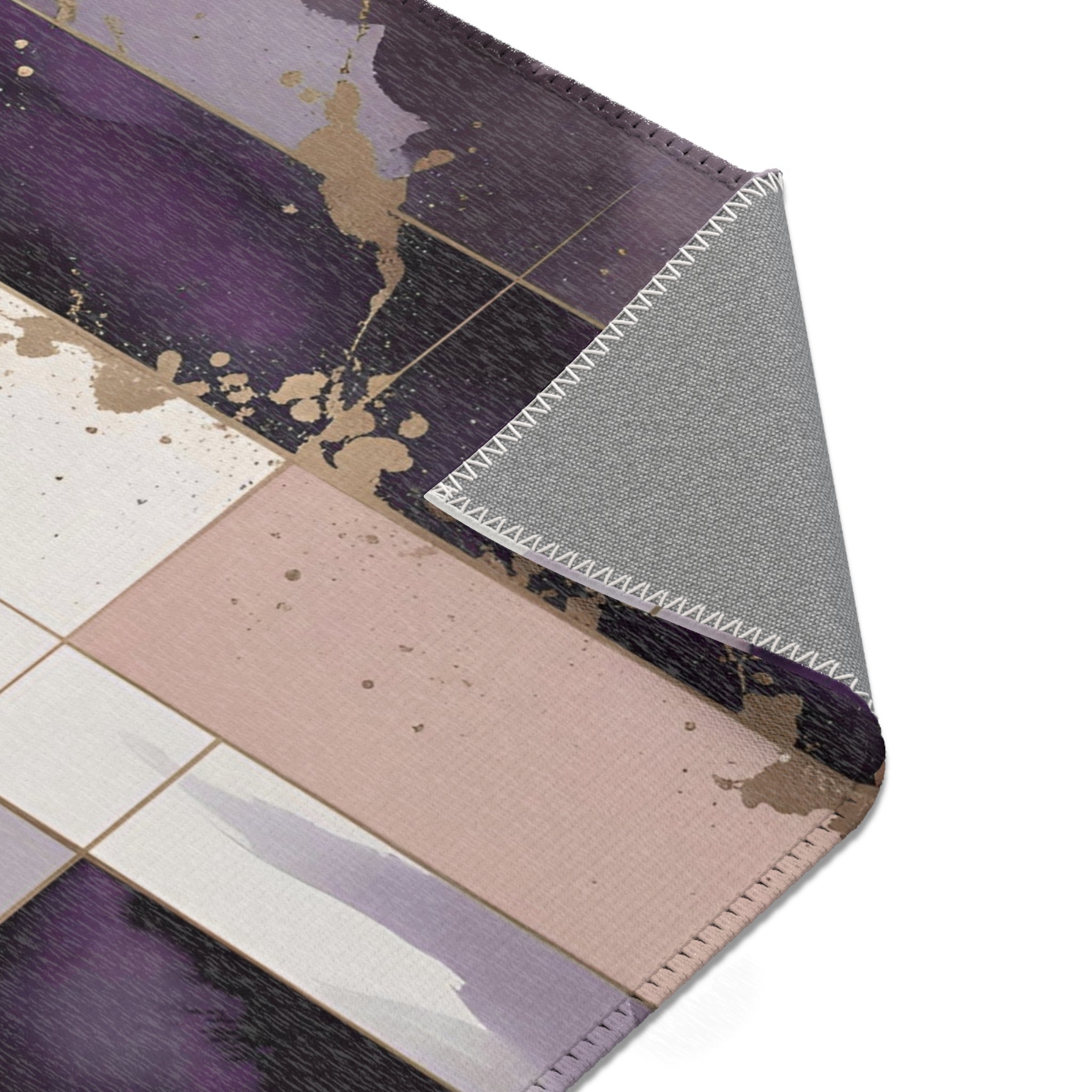 Abstract Area Rug | Geometric Purple Taupe Brown White Watercolor
