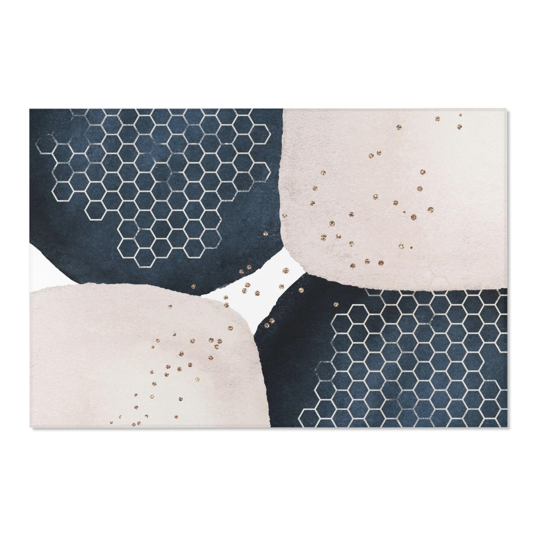 Abstract Boho Area Rug | Navy Blue, Blush Ivory, Beige Bee Hive