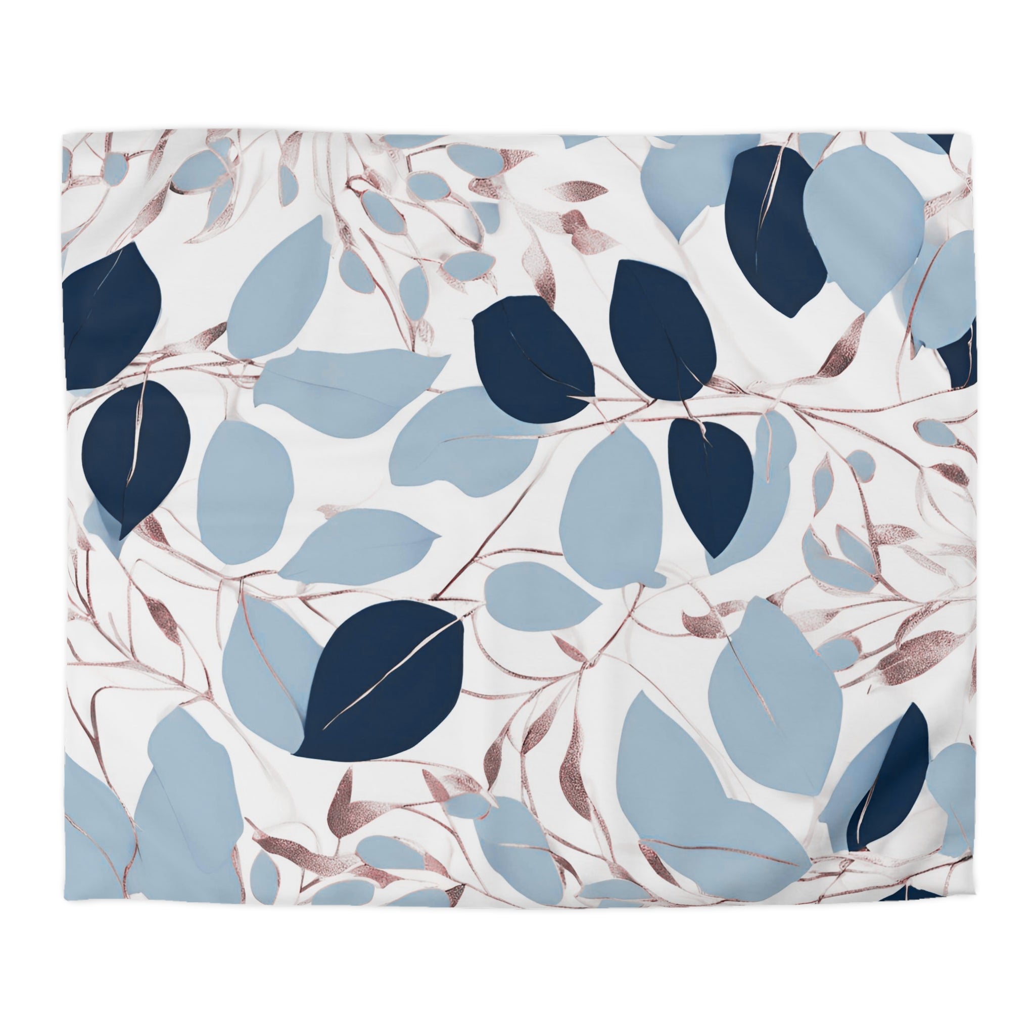 Floral Duvet Cover | Navy, Powder Blue, White Eucalyptus Leaves Bedding Decor