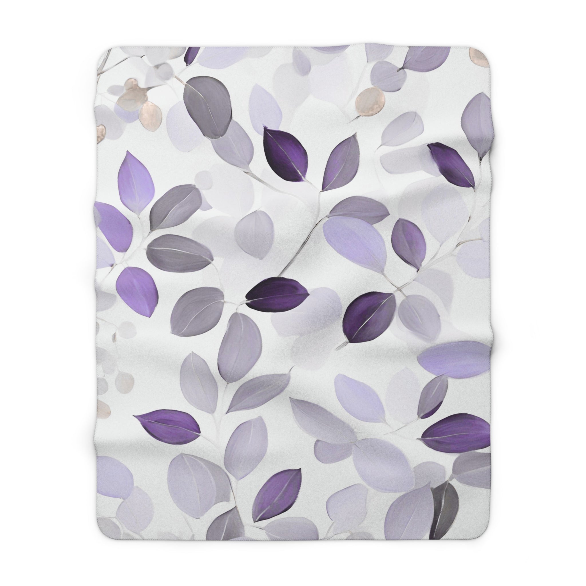 Floral Throw Blanket | White Lavender Purple Grey Leaves