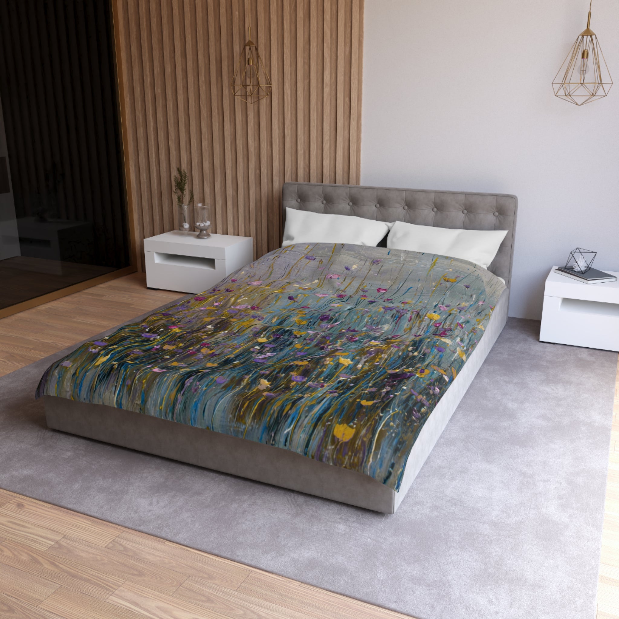 Floral Duvet, Pillow Cover | Grey Blue Yellow Bedroom Decor
