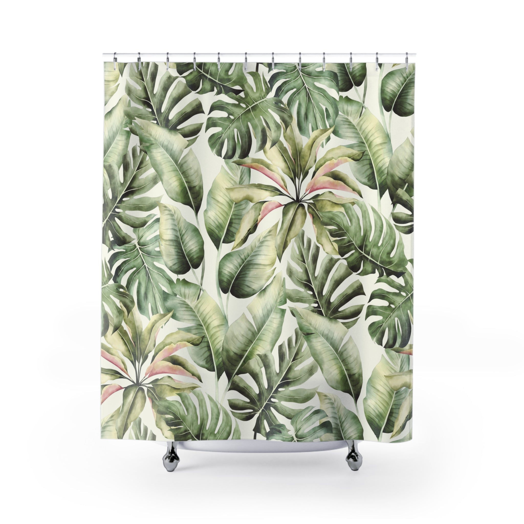 Jungle Floral Shower Curtain | Sage Green Bathroom Decor