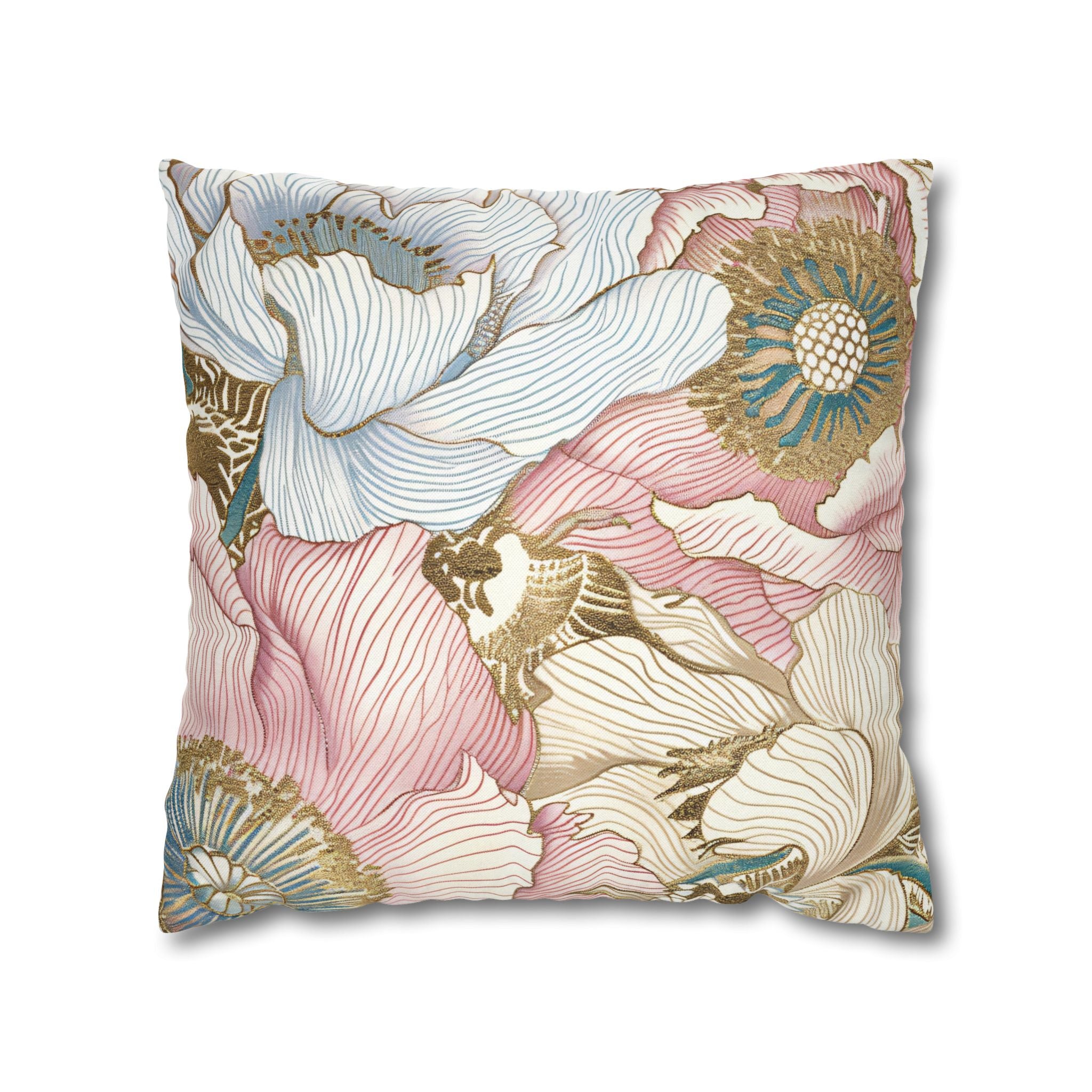 Floral Pillow Cover | Pink Blue Beige