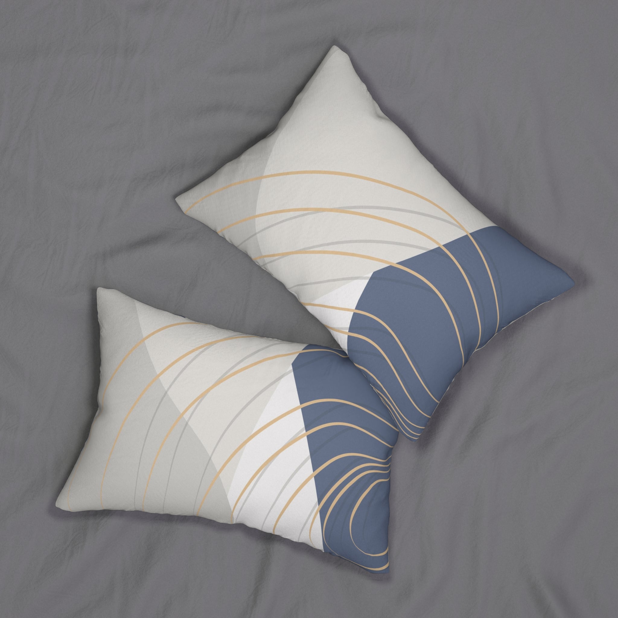 Abstract Lumbar Pillow | Denim Blue, Ivory Gray Geometric