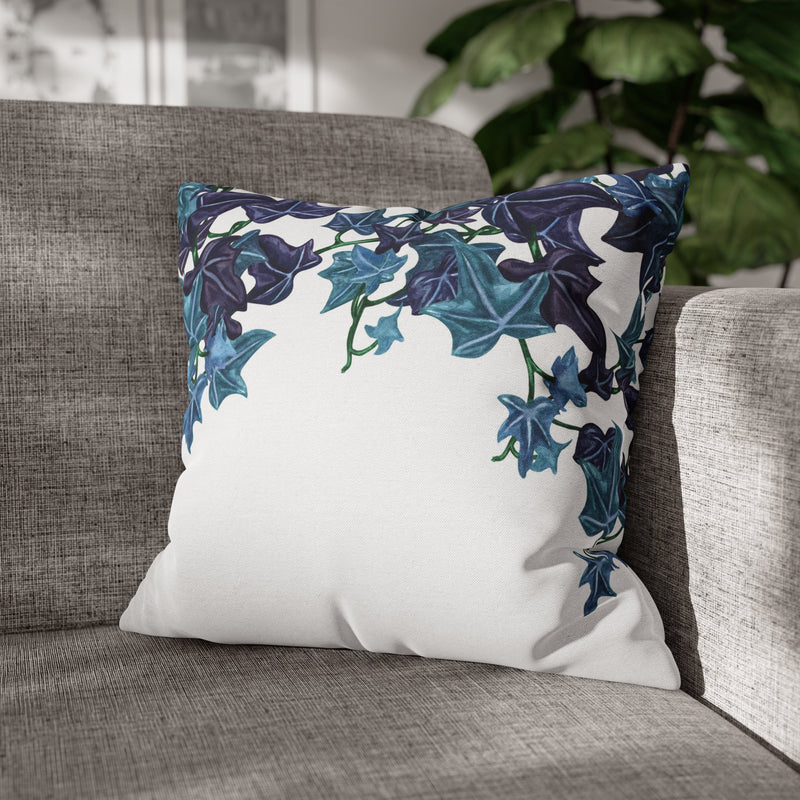 Floral Pillow Cover | White Blue Vine Leaves