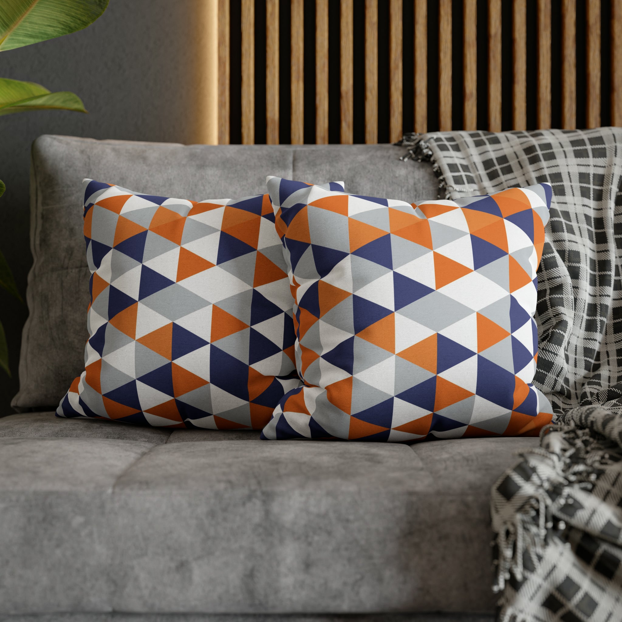 Abstract Pillow Cover | Orange Blue White Gray Geometric