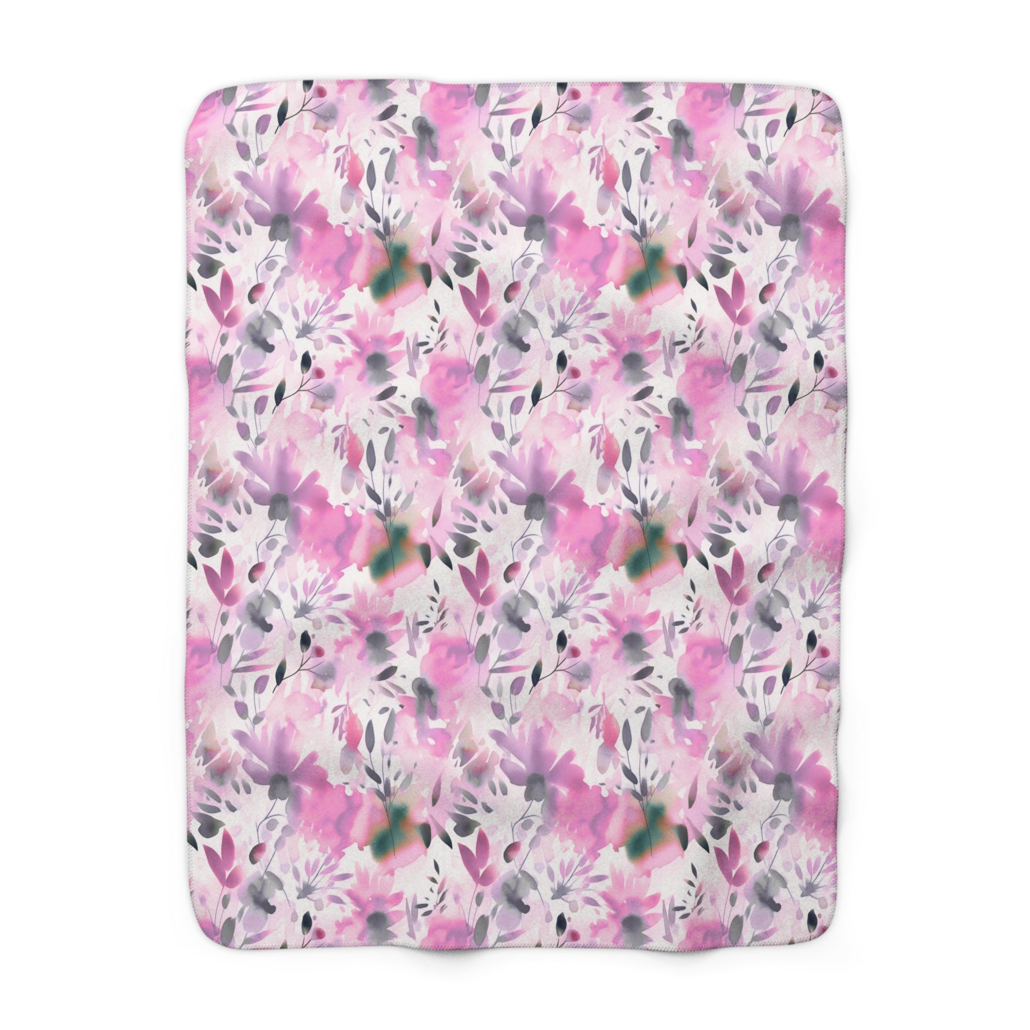 Floral Throw Blanket | White Pink Purple Green Watercolor