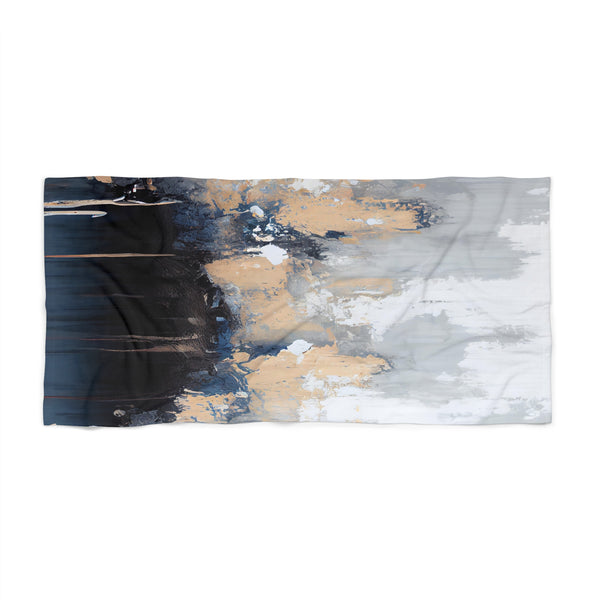 Bath Towel | Abstract Black Navy Blue, Beige Grey