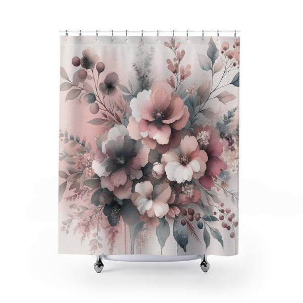 Floral Shower Curtain | Pink Grey, Botanical
