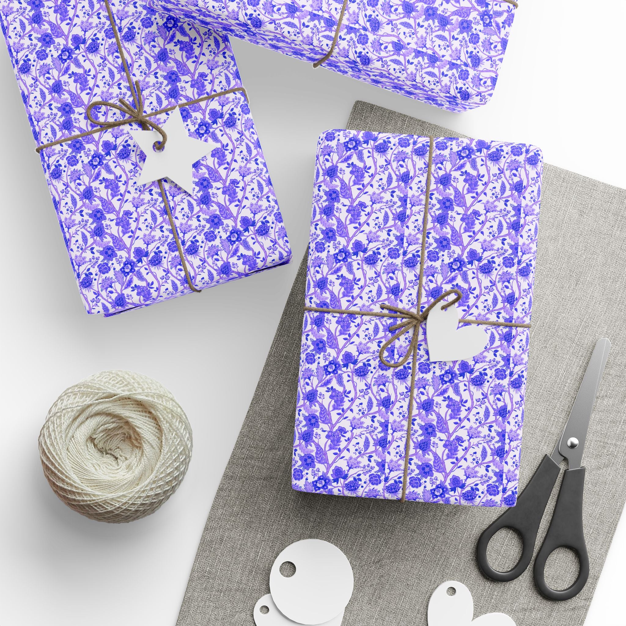Floral Wrapping Paper, Lavender Blue Chinoiserie for the Holidays, Birthdays