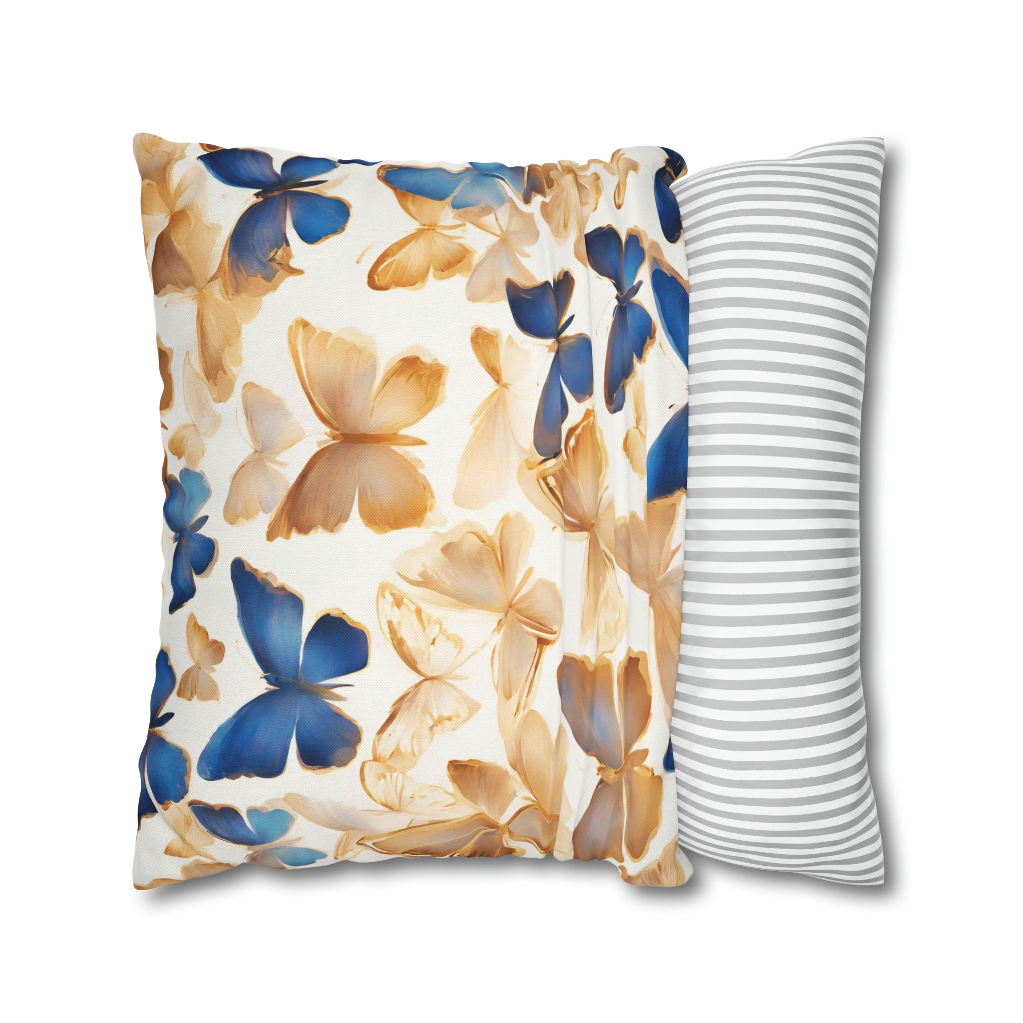 Butterflies Throw Pillow Cover | Beige Blue Cottagecore