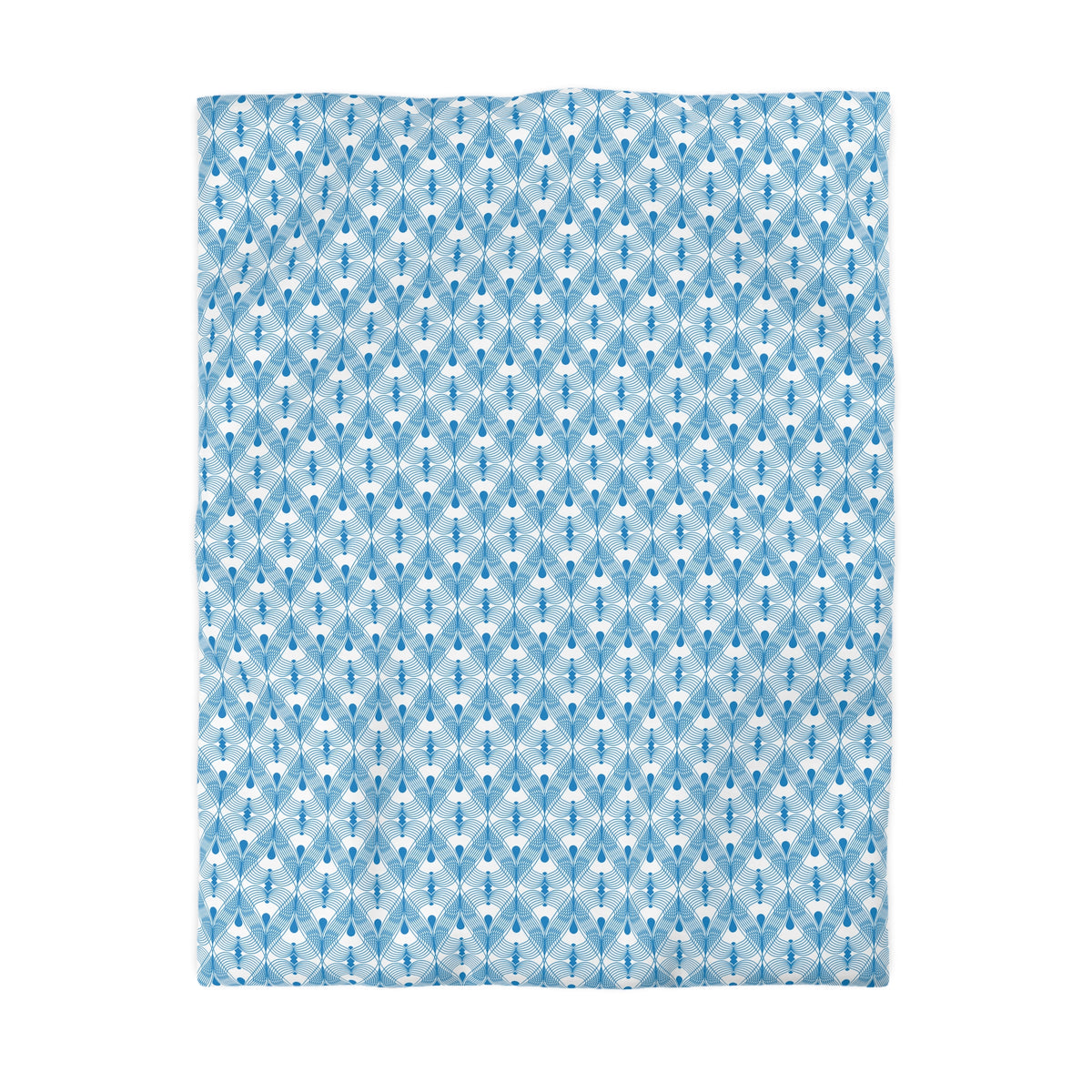 a square with a repeating pattern of blue and white geometric shapes.