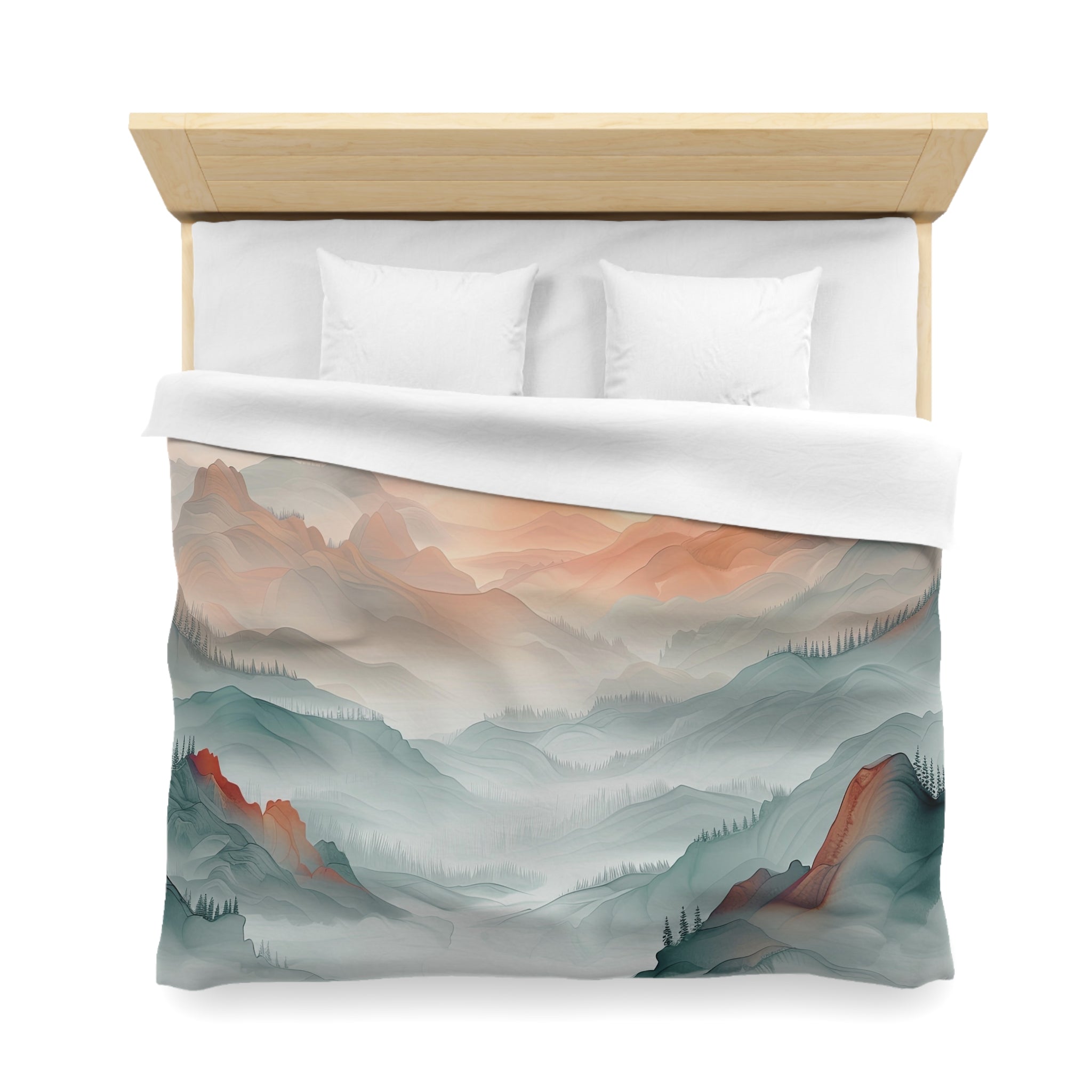 Landscape Duvet Cover | Nature Boho Mountain, Grey Peach Bedding Decor