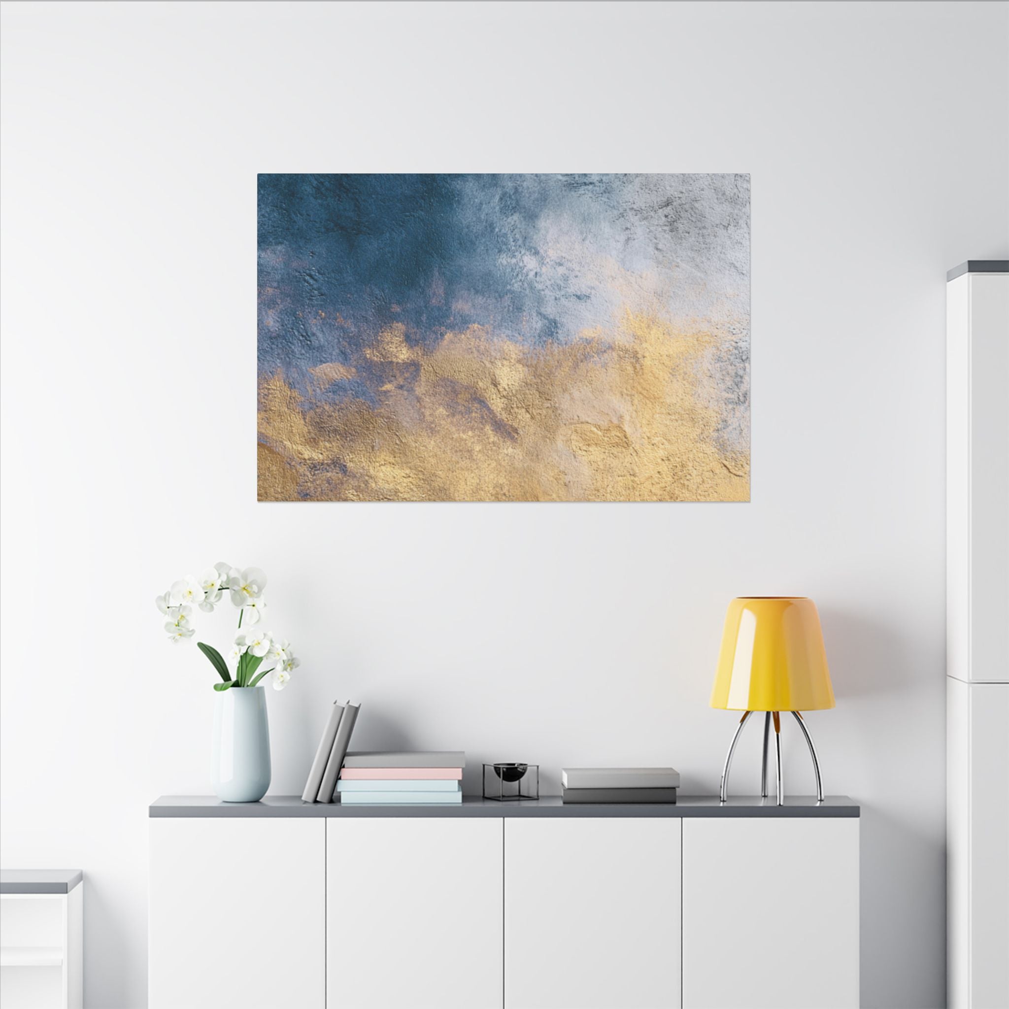 Abstract Neutral Wall Art Print | Boho Earthy Home Decor | Blue, Muted Gold Modern Organic Art