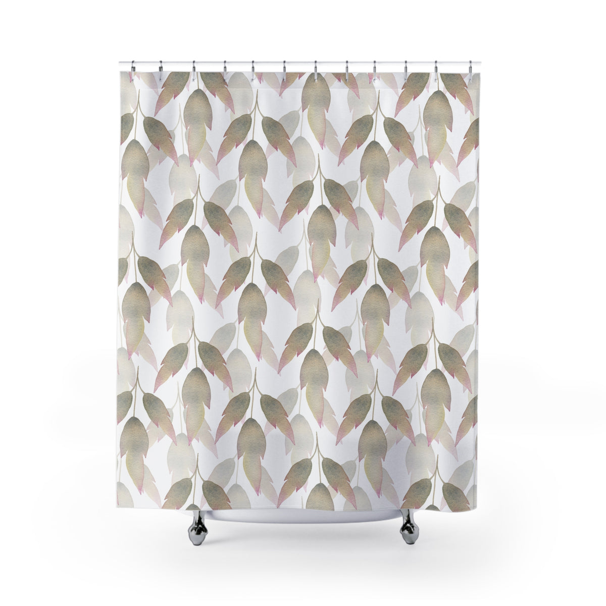 Beige Blush Watercolor Leaf Shower Curtain, Bath Curtain 71x74