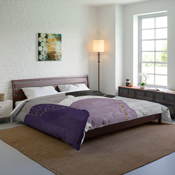 Abstract Bedding Comforter | Modern Black Lavender Purple, Grey Bathroom