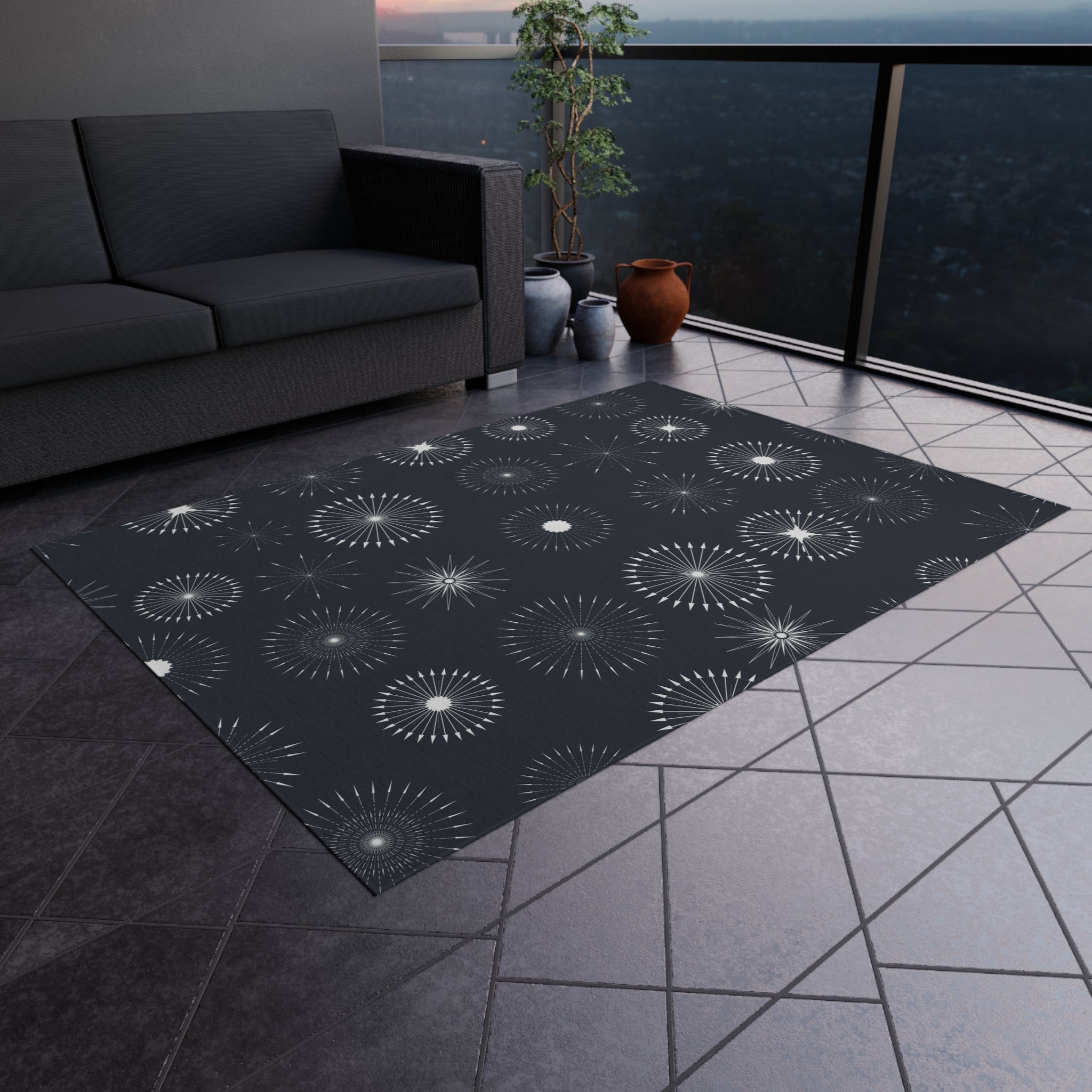 Abstract Outdoor Rug | Grey White Circles