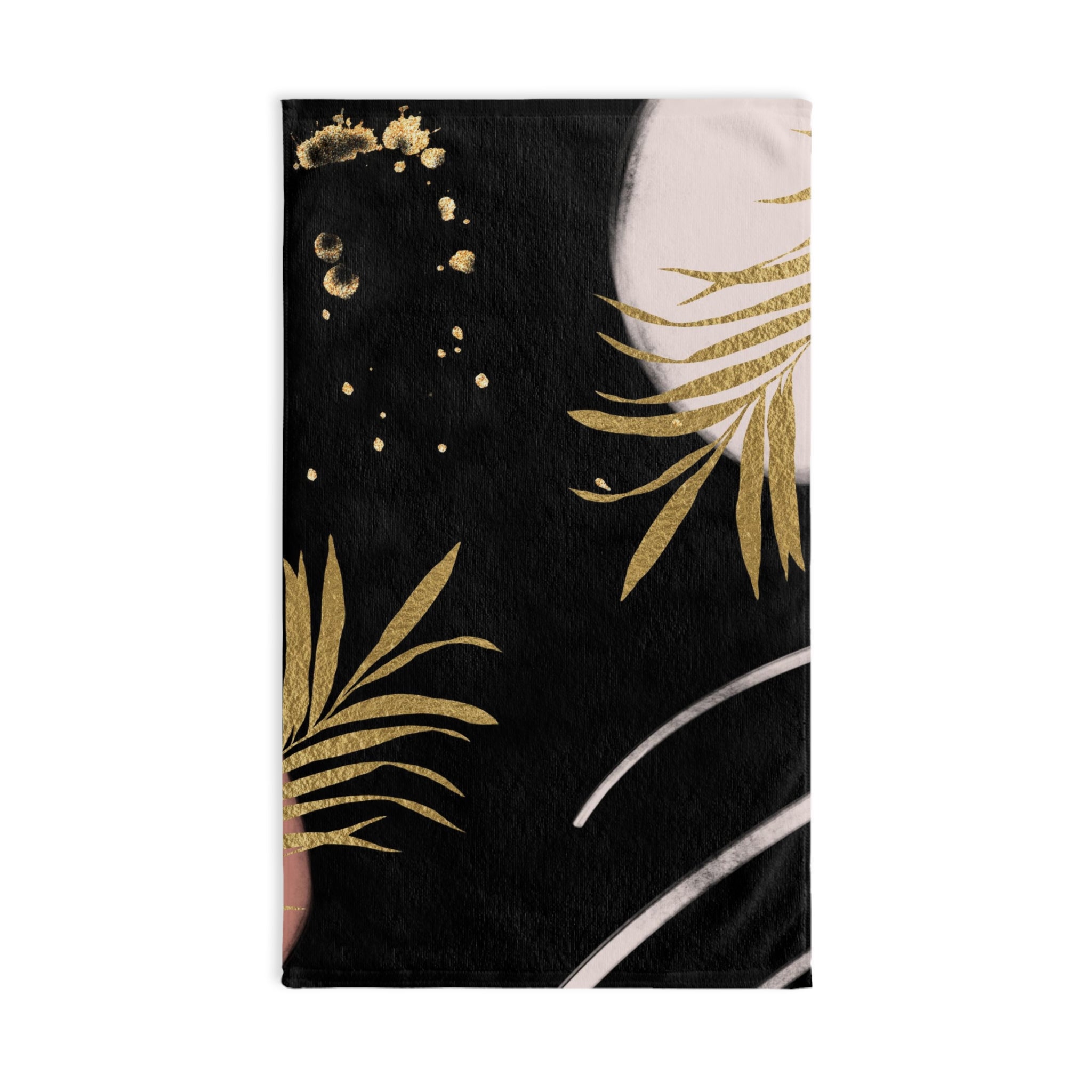 Abstract Kitchen, Bath Hand Towel | Black Gold Leaves