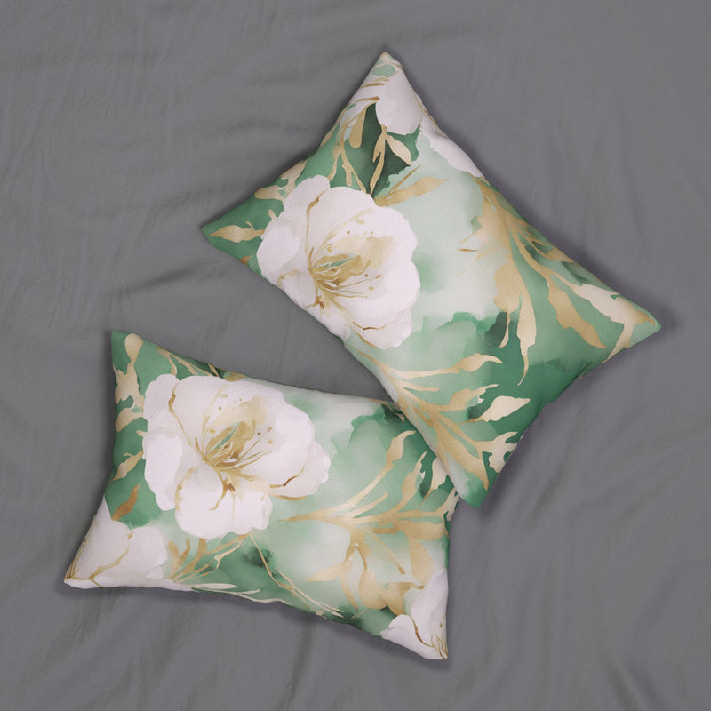 Boho Floral Lumbar Pillow | Sage Green Muted Gold, Blush Pink