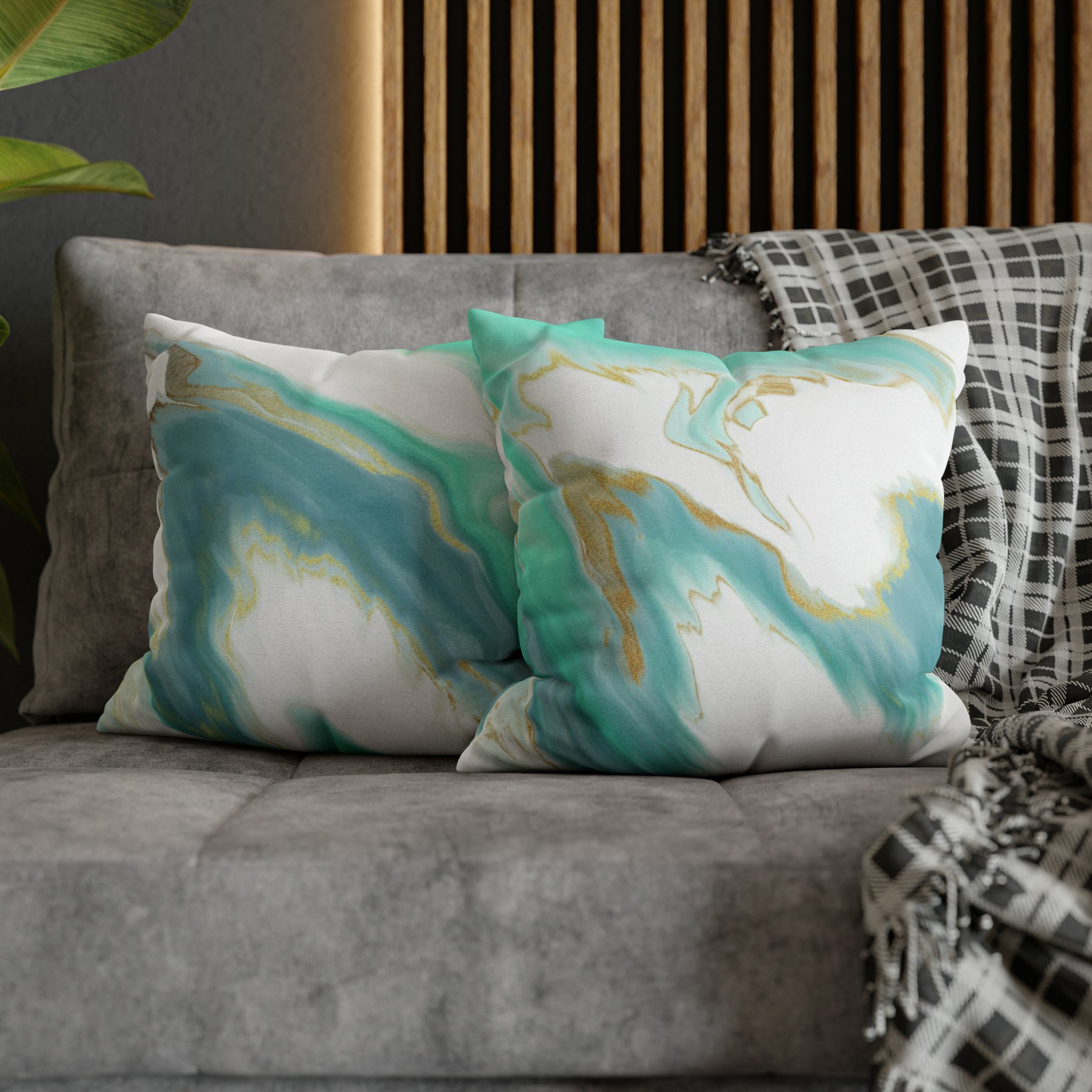 Abstract Pillow Cover | Sage Green Blue, White Beige