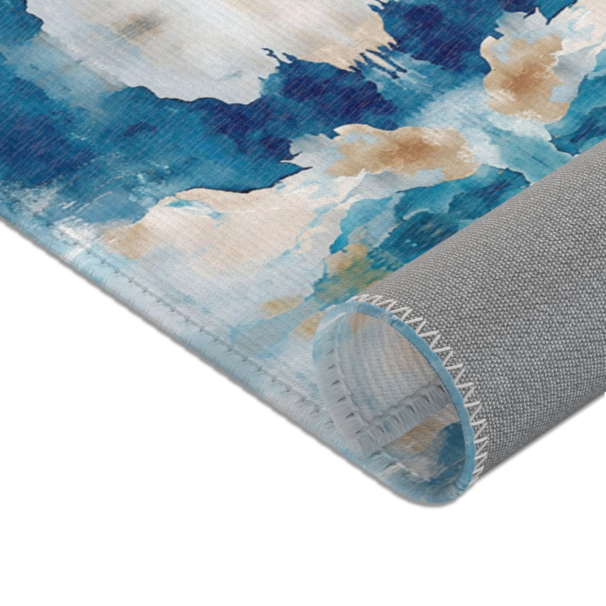 Abstract Large Area Rug | Modern Navy Blue Beige Watercolor Rug