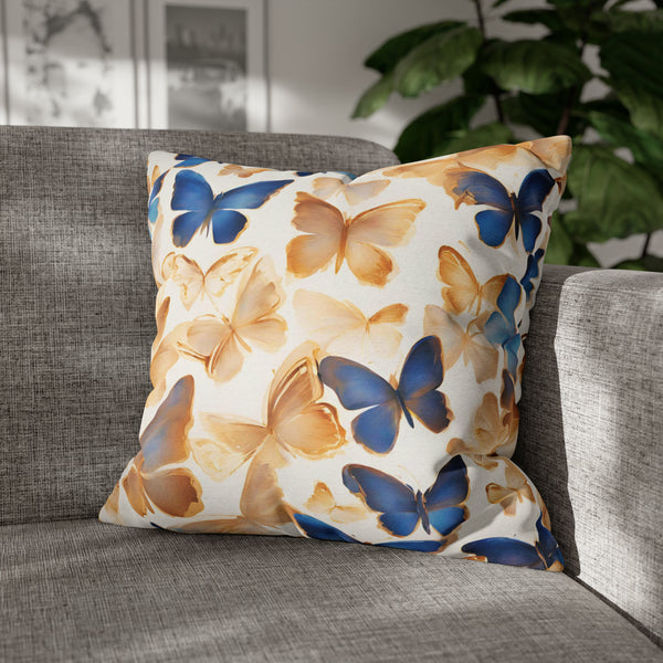 Butterflies Throw Pillow Cover | Beige Blue Cottagecore