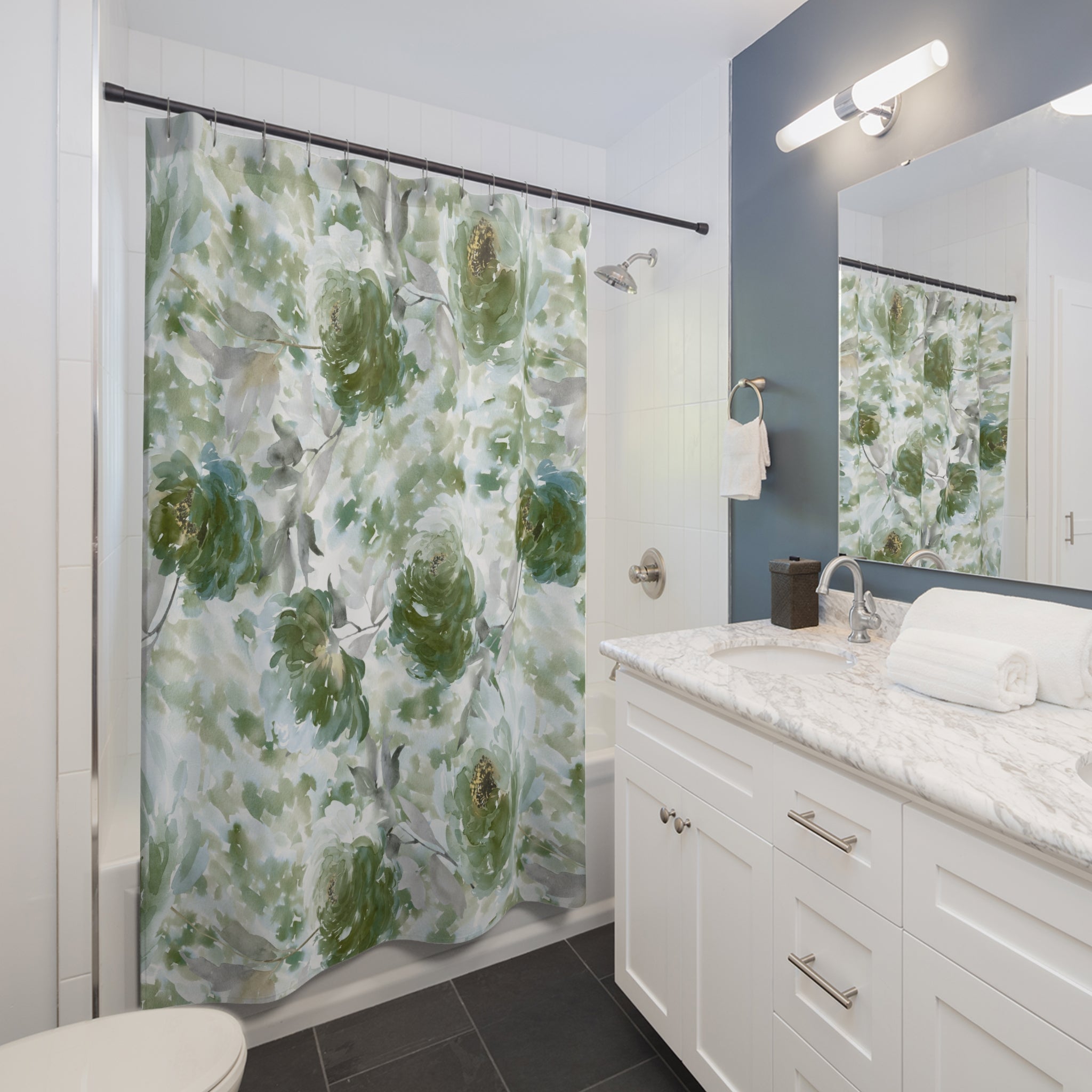 Floral Shower Curtain | Sage Green Bathroom Decor