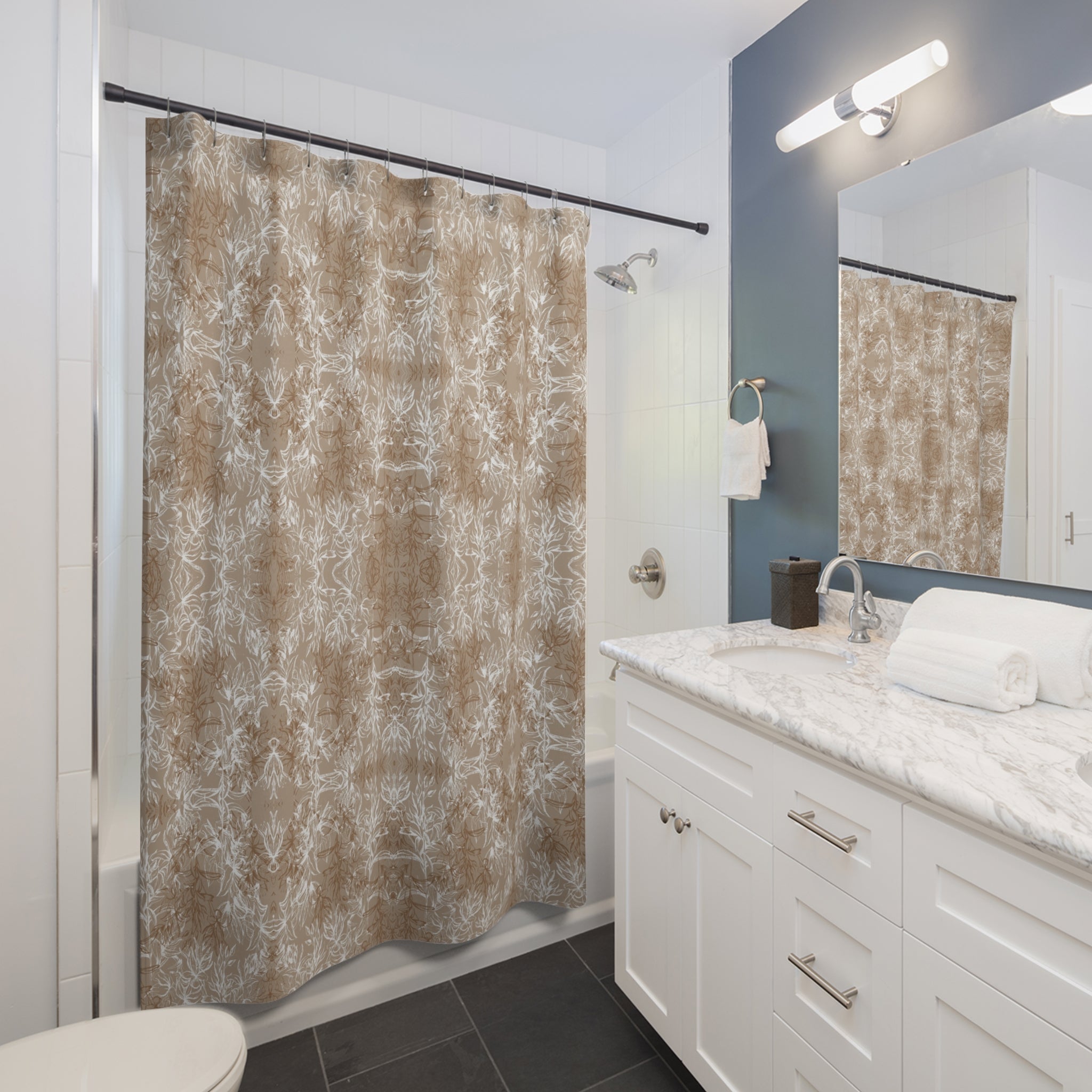 Beige Vintage Shower Curtain | Grandmillenial Pattern
