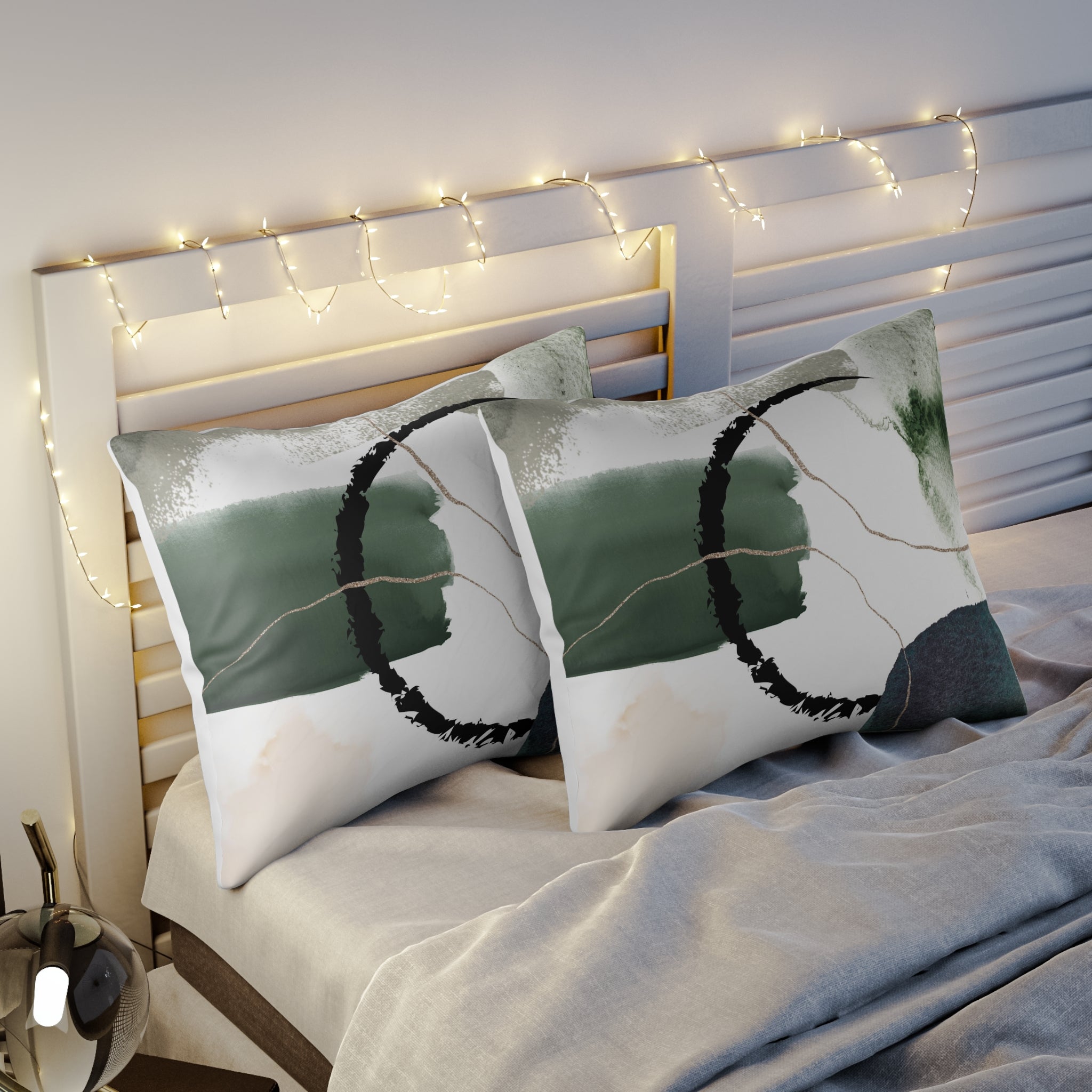 Boho Bedding Pillow Sham | White Black Green Ombre