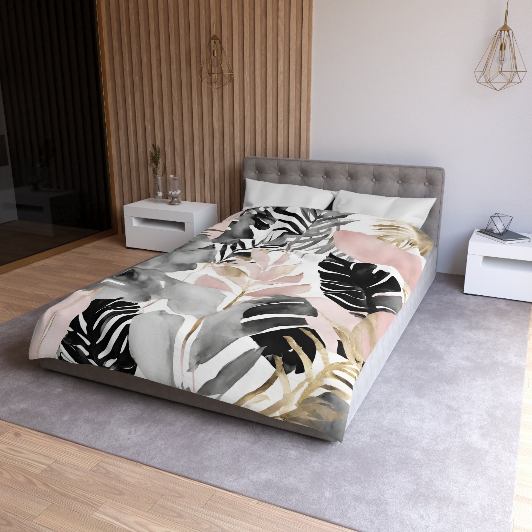 Abstract Floral Duvet, Pillow Cover Set | Grey Blush White Bedroom Set