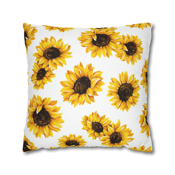 Sunflowers Throw Pillow Cover | White Yellow Minimalist Floral