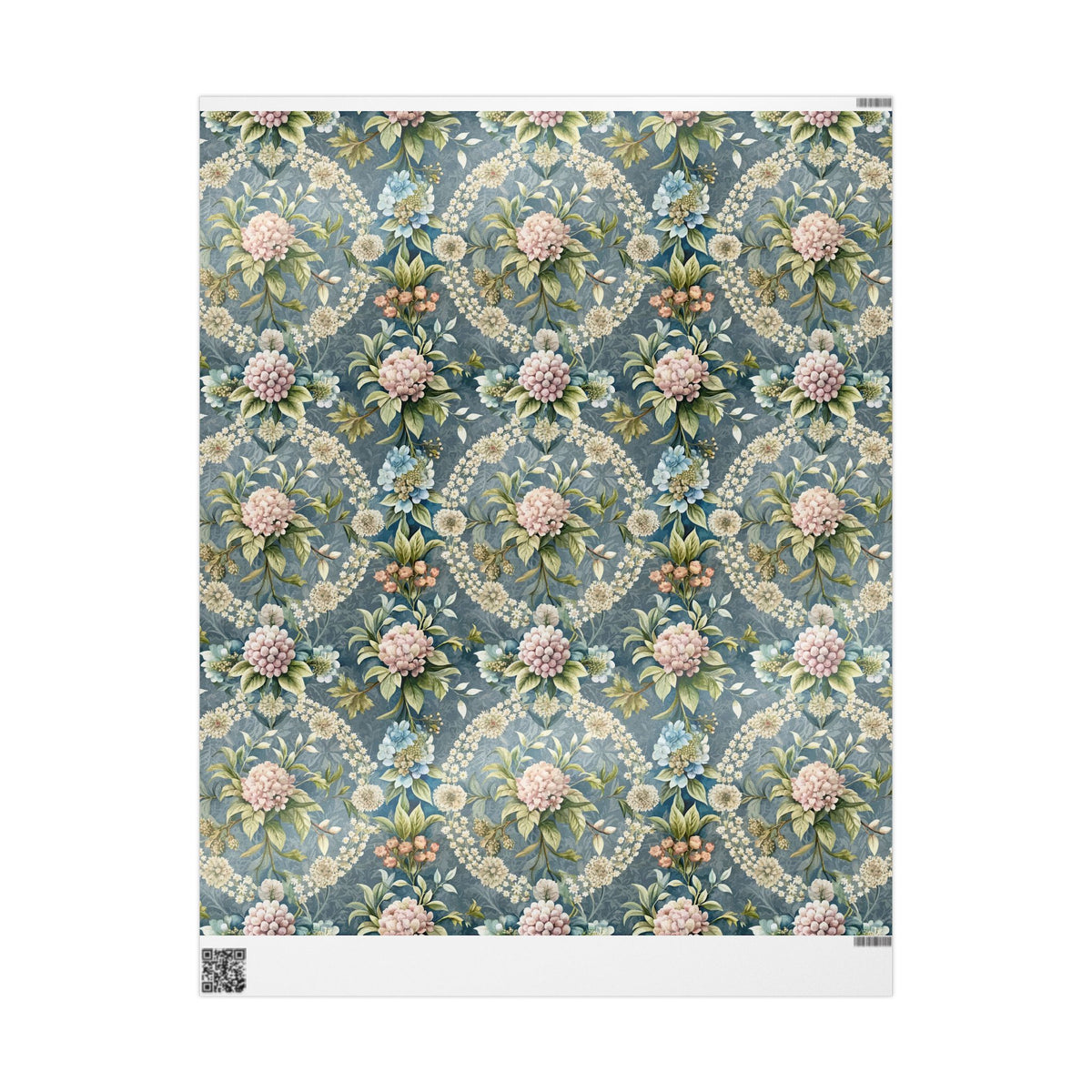 Blue Green Chintz Floral Wreath Wrapping Paper, Gift Wrap