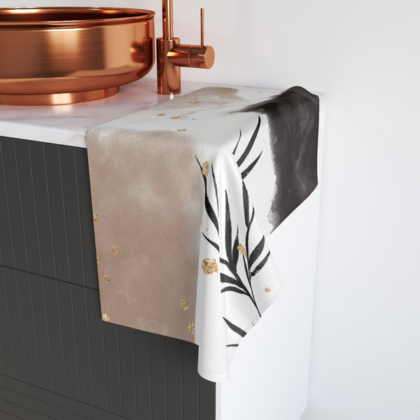 Abstract Kitchen, Bath Hand Towel | Hygge Floral, Black Brown Beige