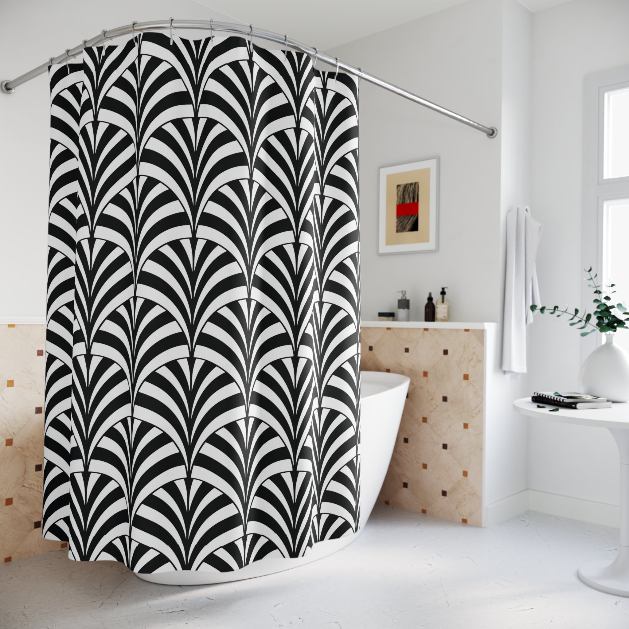 Art Deco Shower Curtain | Black White Fan Bathroom Decor