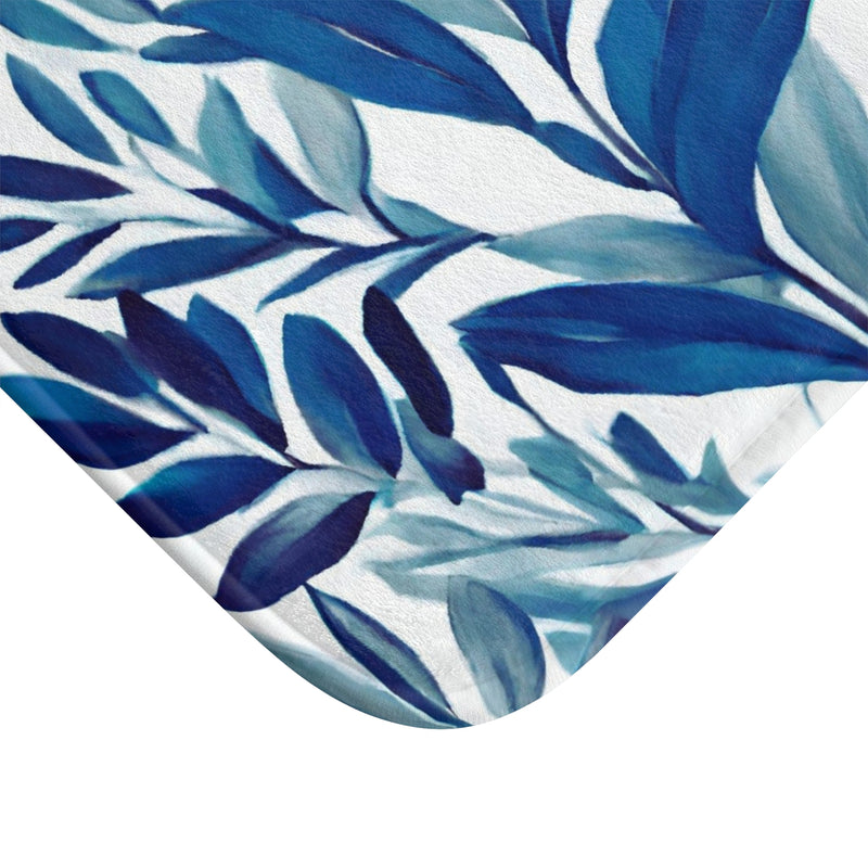 Floral Bath Mat, Kitchen Mat | Indigo Navy Teal Blue White