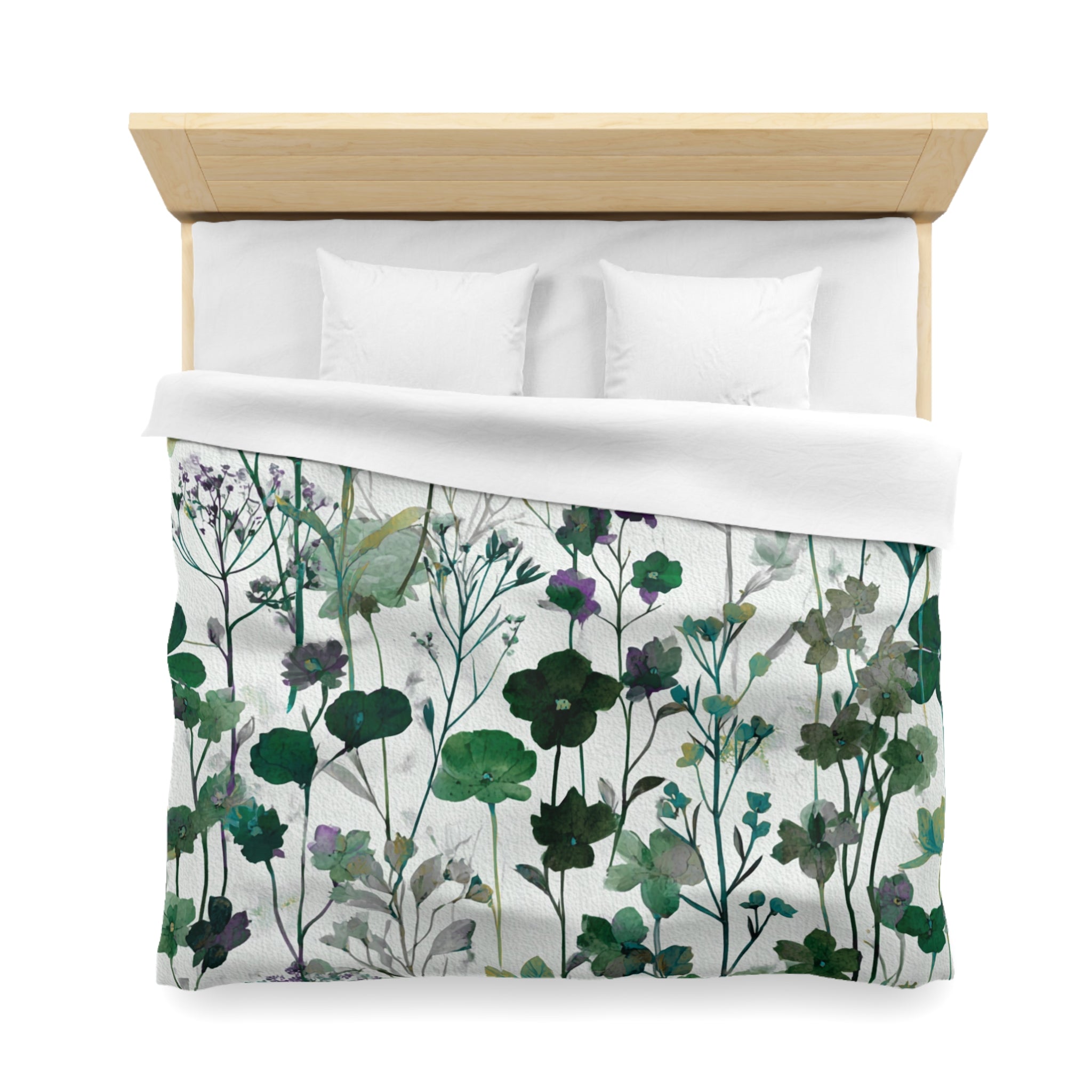 Floral Modern Duvet, Pillow Cover | White Green Bedroom Decor