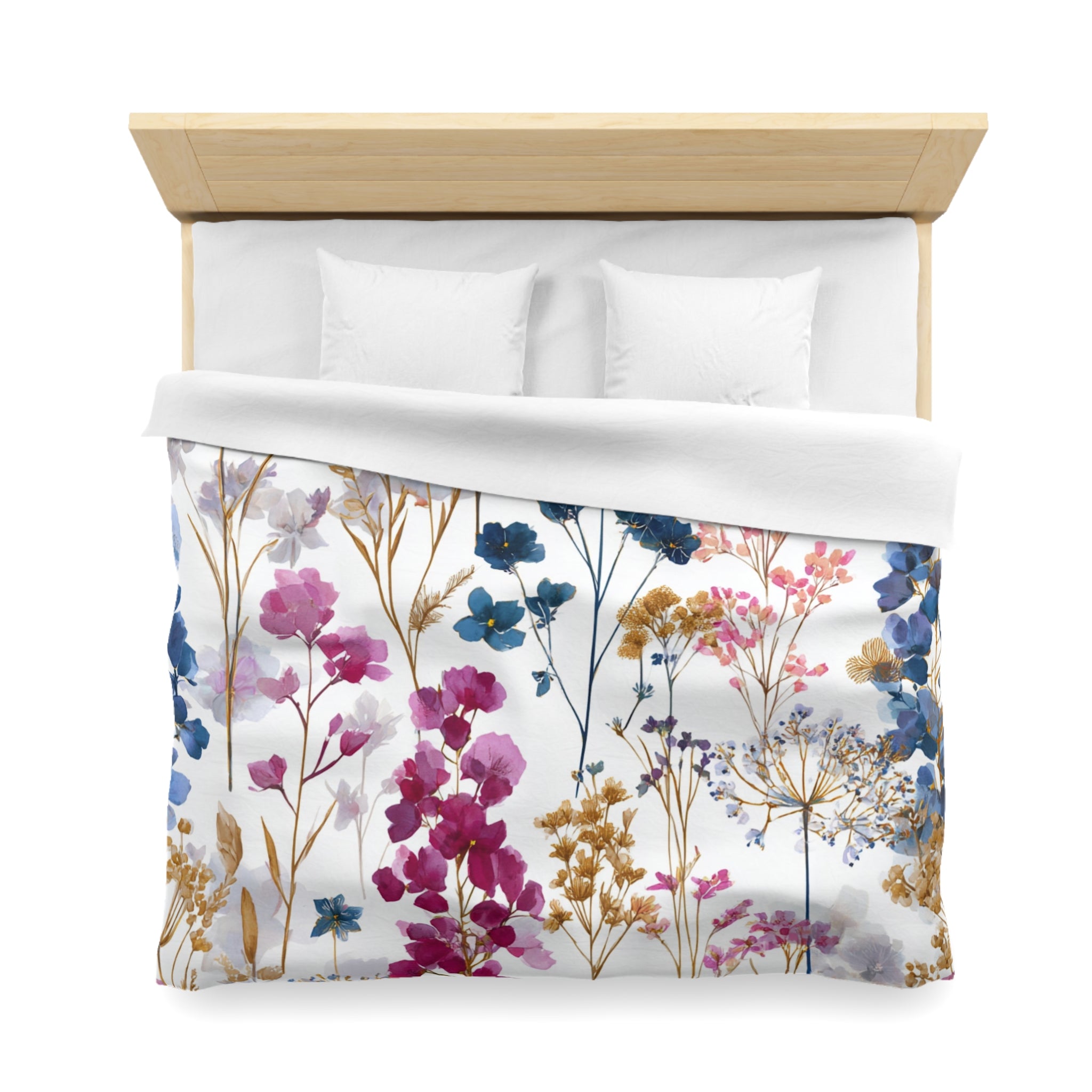Floral Modern Duvet, Pillow Cover | White Pink Blue Bedroom Decor