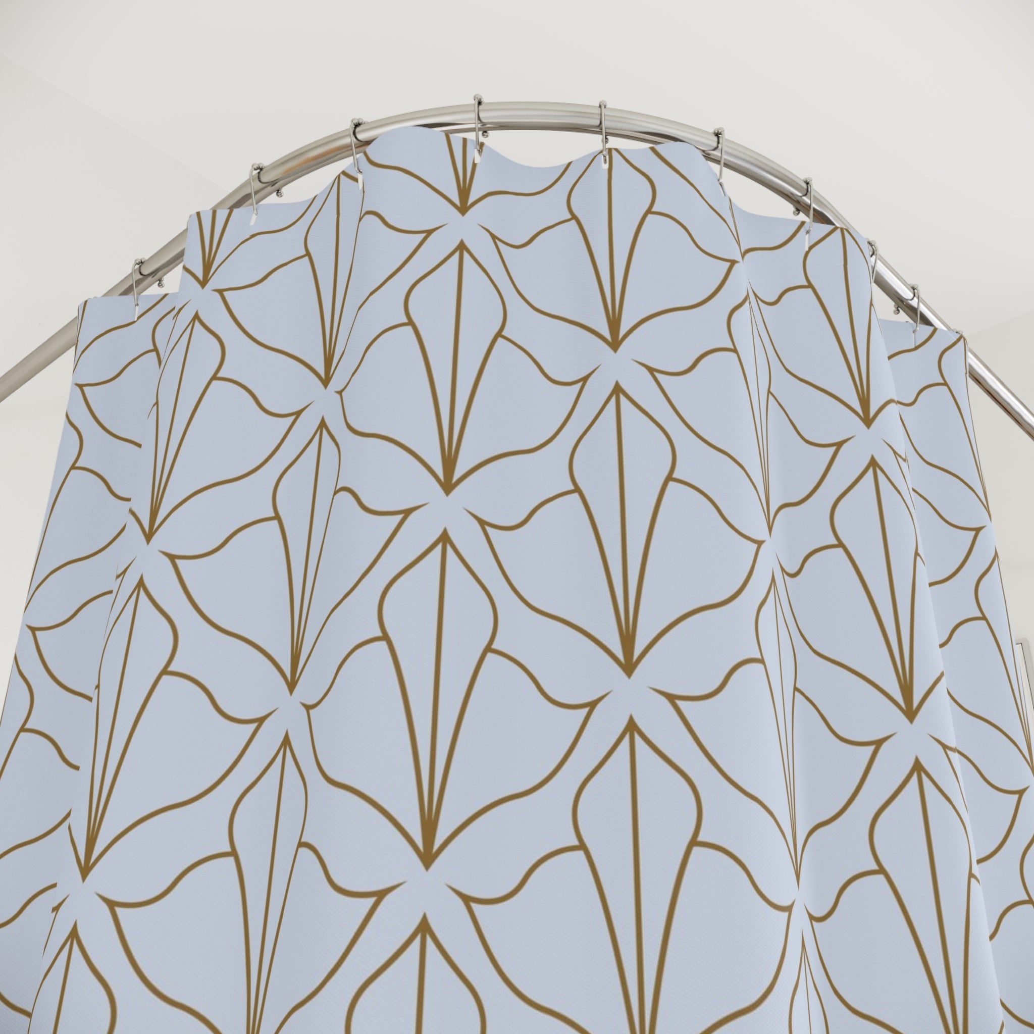 Art Deco Shower Curtain | Blue, Taupe Abstract Lotus