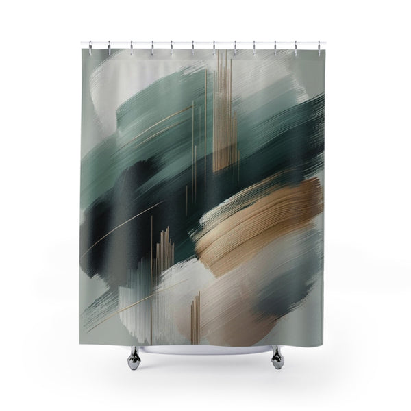 Abstract Shower Curtain | Sage Green, White Beige