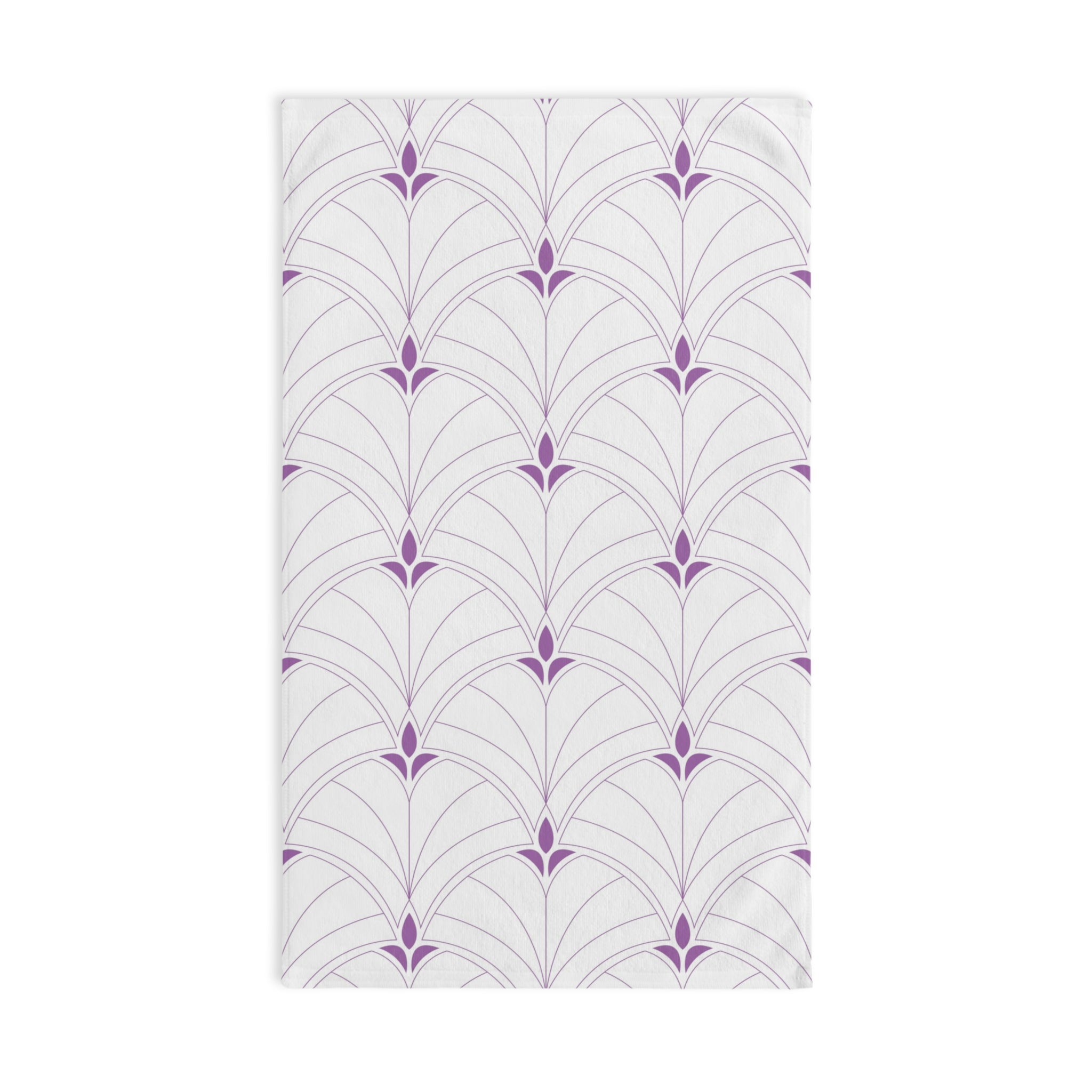 Boho Kitchen, Bath Hand Towel | Art Deco White Lavender Purple