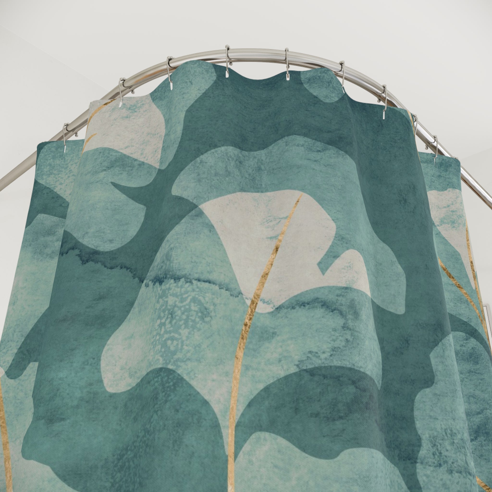 Floral Shower Curtain | Abstract Gingko Leaves, Green