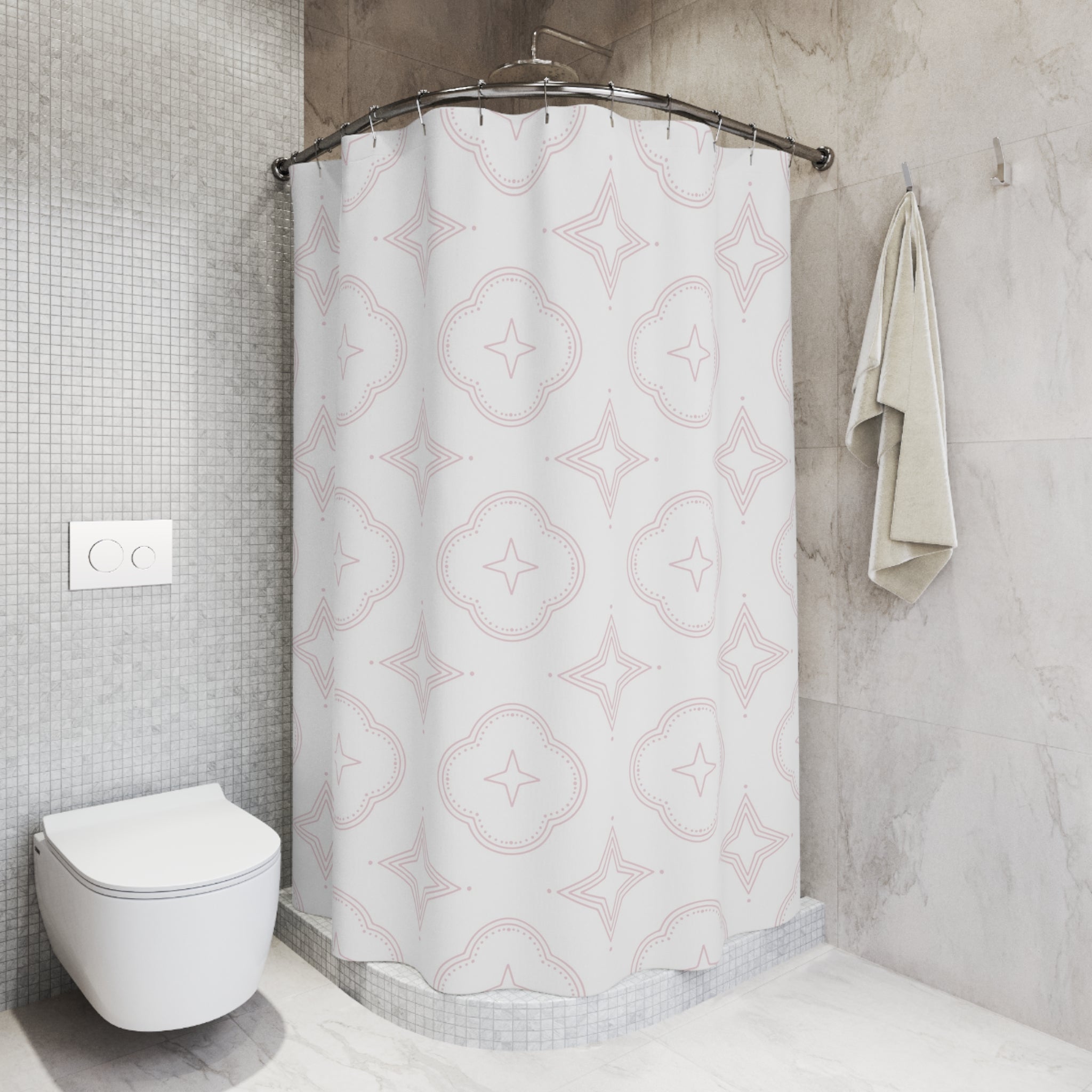 Boho Shower Curtain | Retro Medieval Blush Pink White