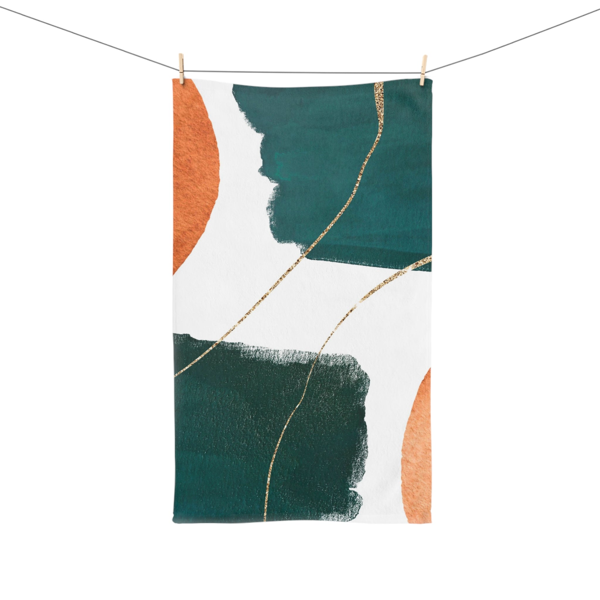 Abstract Kitchen, Bath Hand Towel | Black Gold Leaves