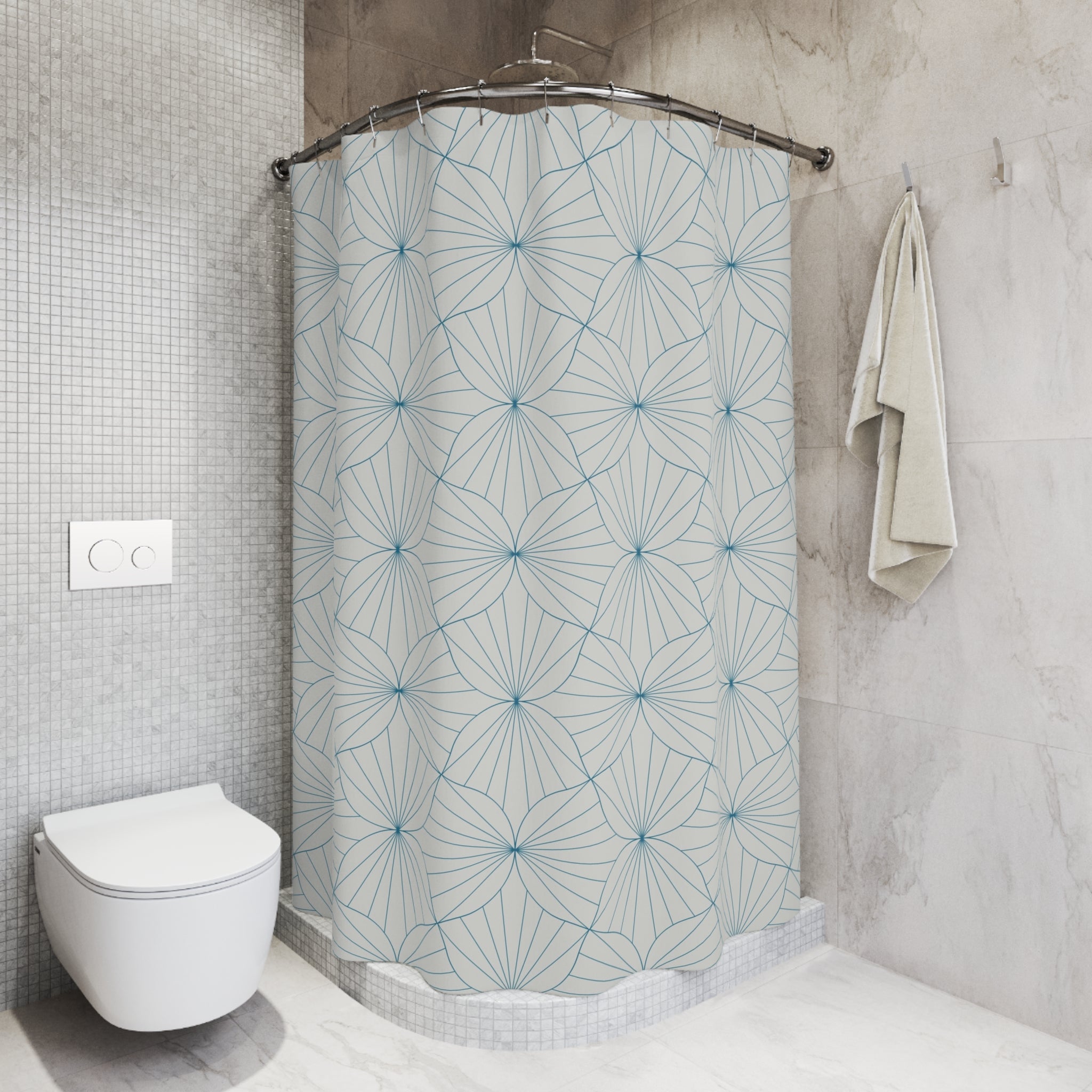 Boho Shower Curtain | Art Deco Geometric Blue Grey