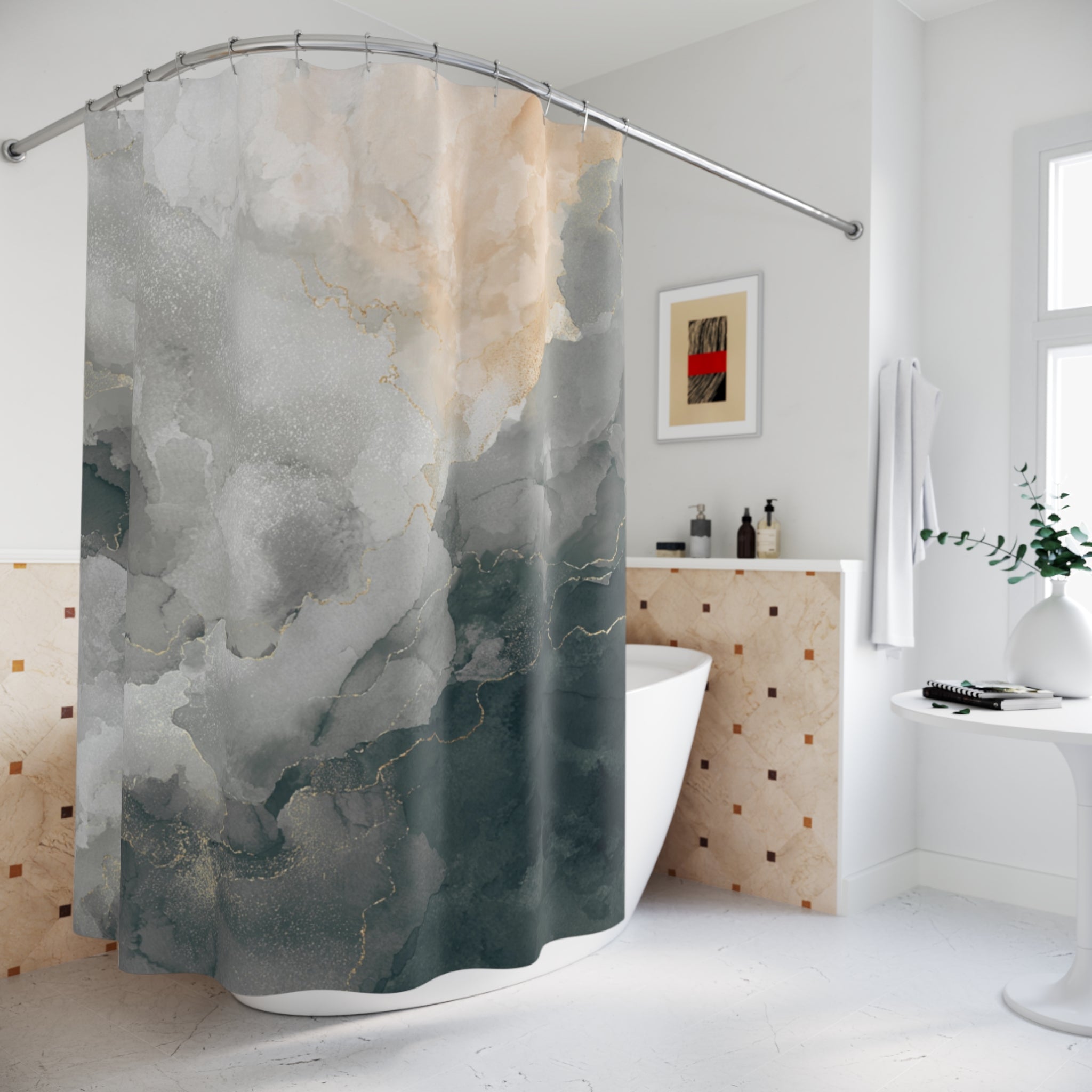 Abstract Watercolor Shower Curtain | Grey Ombre Bathroom Decor