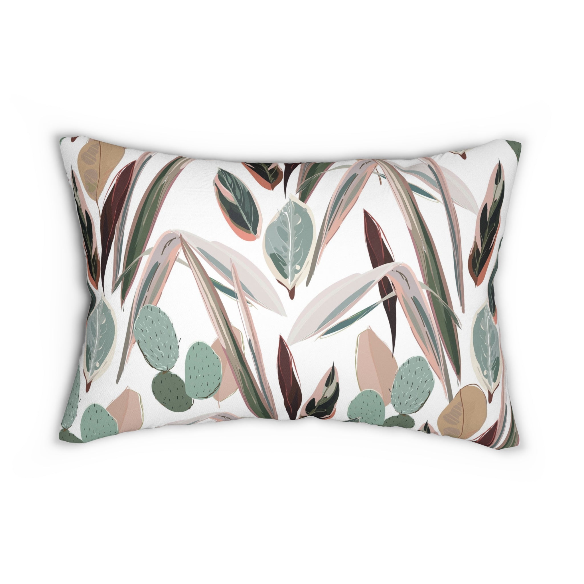 Floral Lumbar Pillow | Sage Green Cactus, White