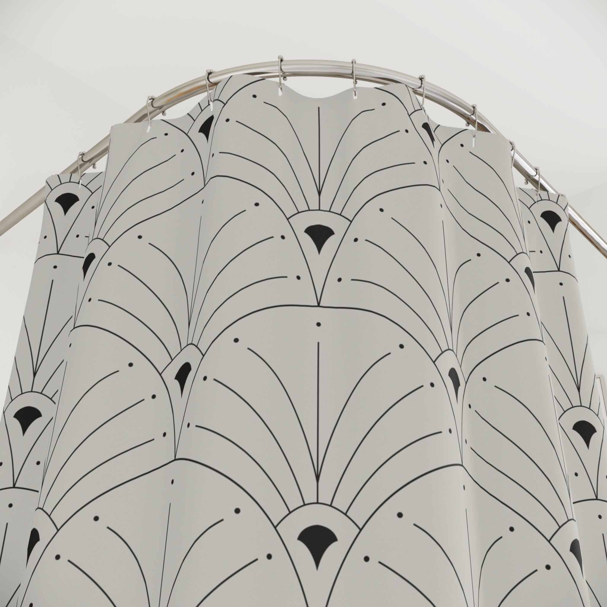 Boho Shower Curtain | Art Deco Nouveau Fan Grey Black