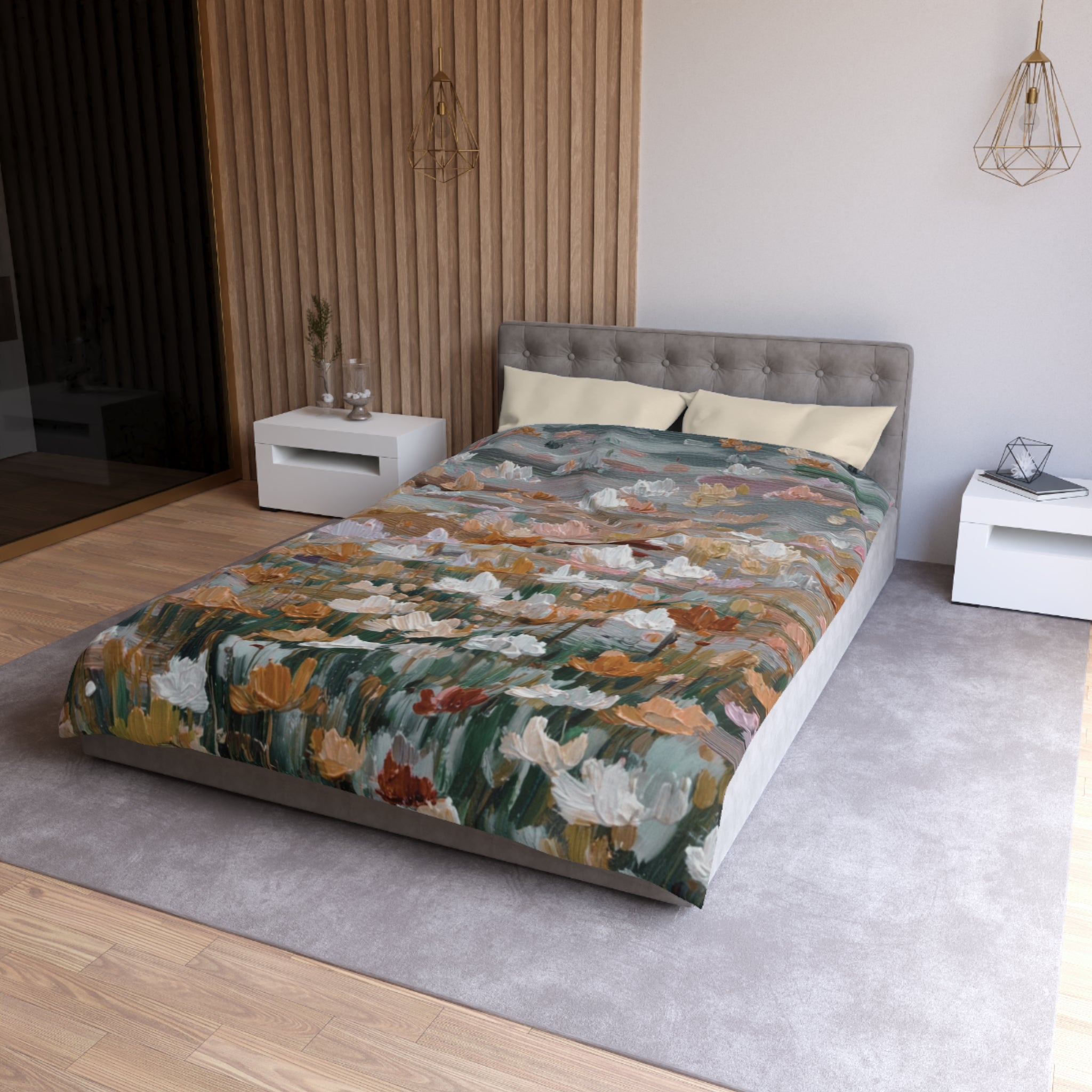 Floral Duvet, Pillow Cover | Grey Peach Bedroom Decor