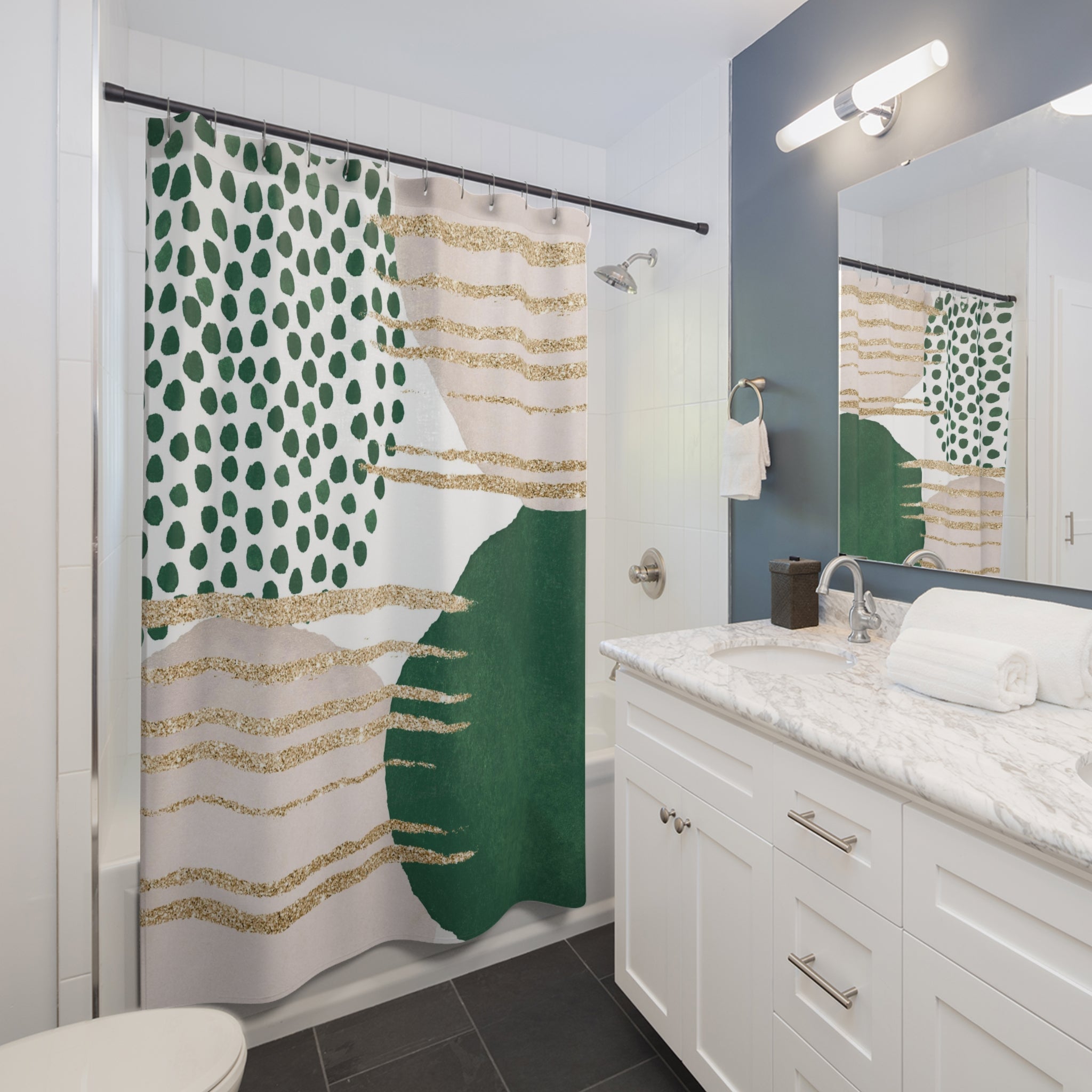 Mid Century Shower Curtain | Abstract Watercolor Green Blush, Beige